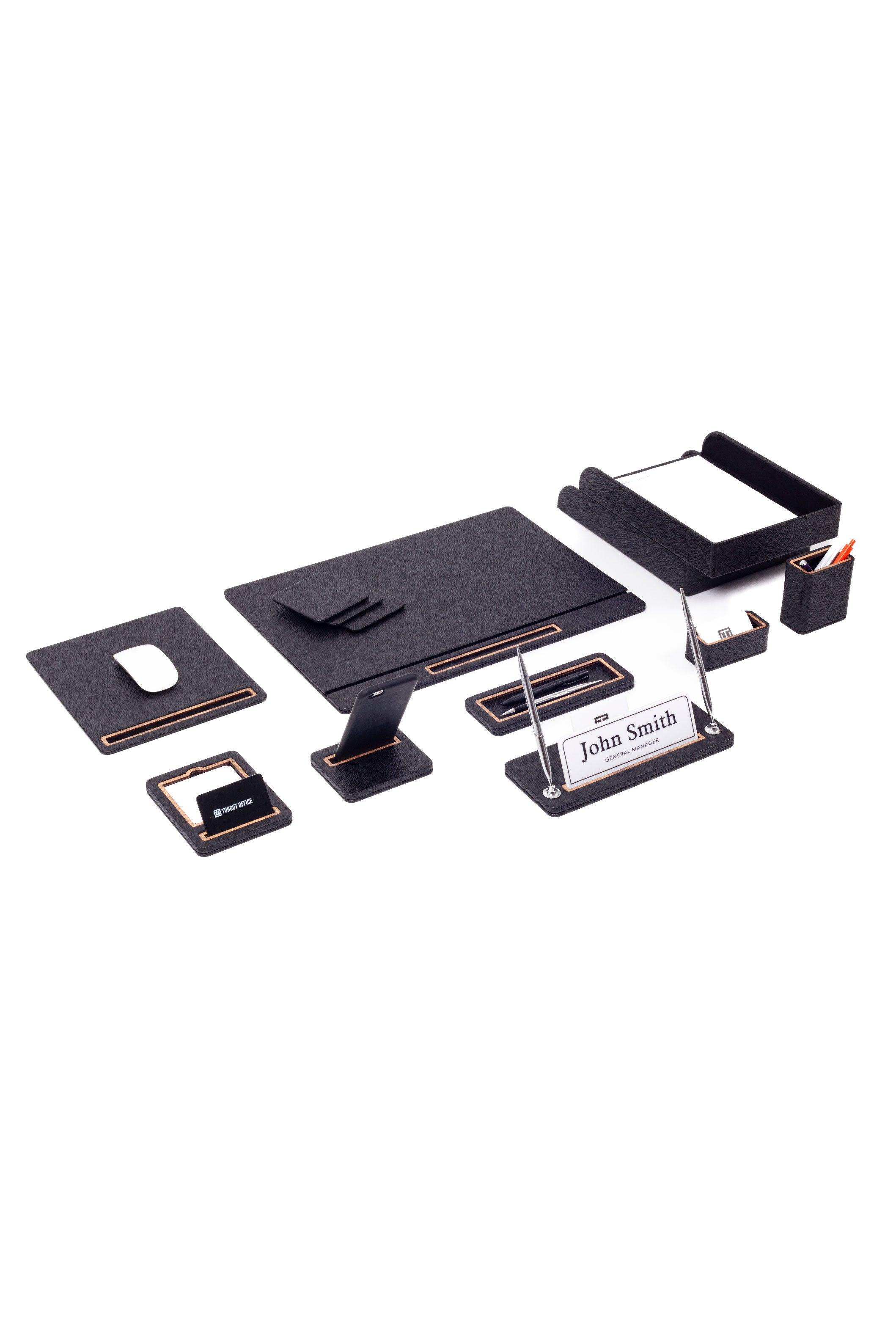 Capella Leather Desk Set 11 Pcs. Cover Model With Double Document Shelf