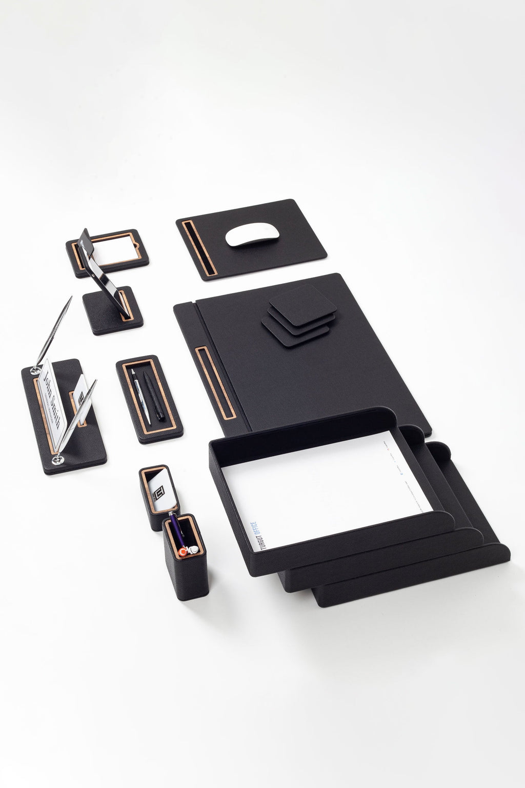 Capella Leather Desk Set 12 Pieces Covered Model With Three Document Shelves