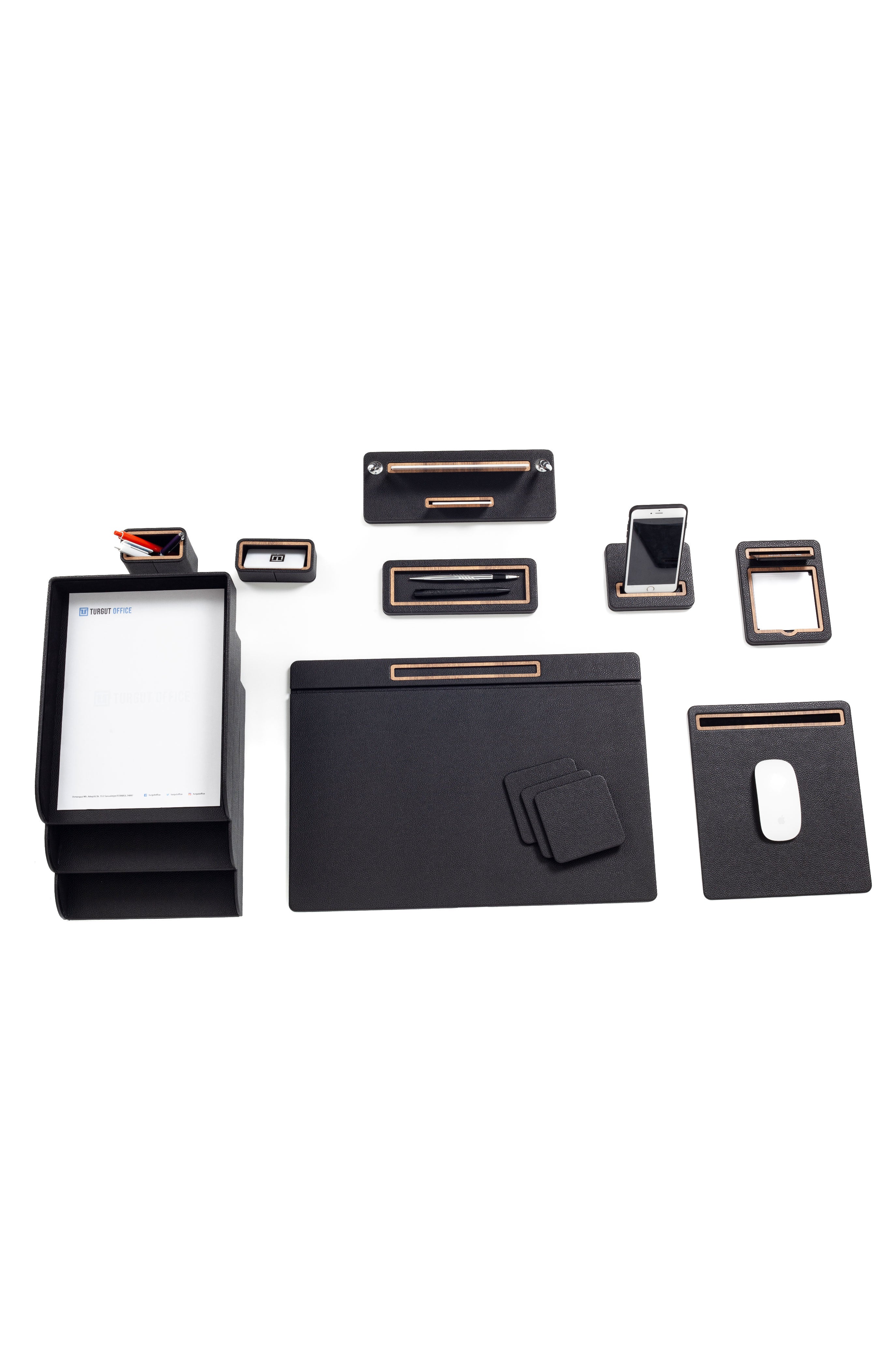 Capella Leather Desk Set 12 Pieces Covered Model With Three Document Shelves