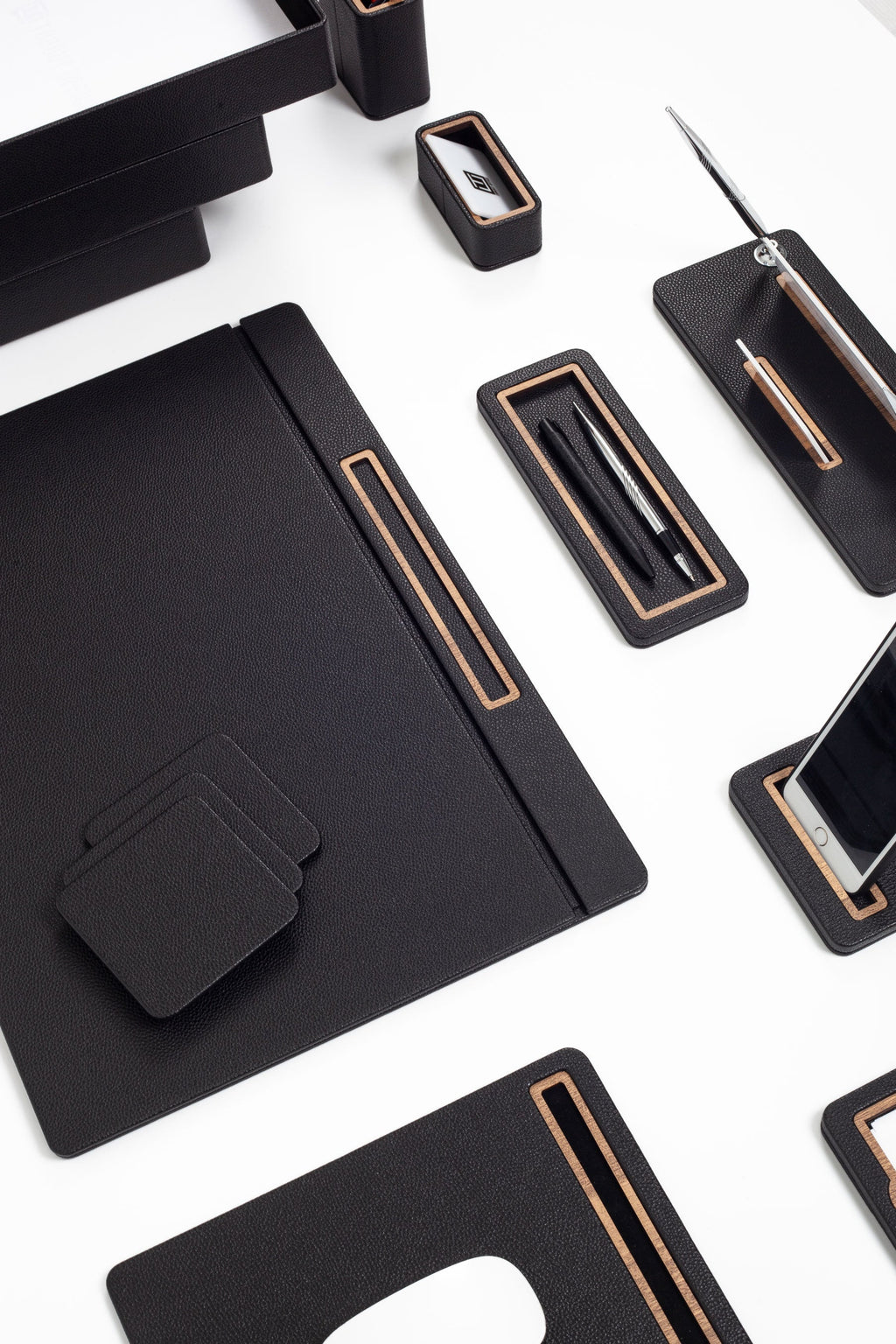 Capella Leather Desk Set 12 Pieces Covered Model With Three Document Shelves