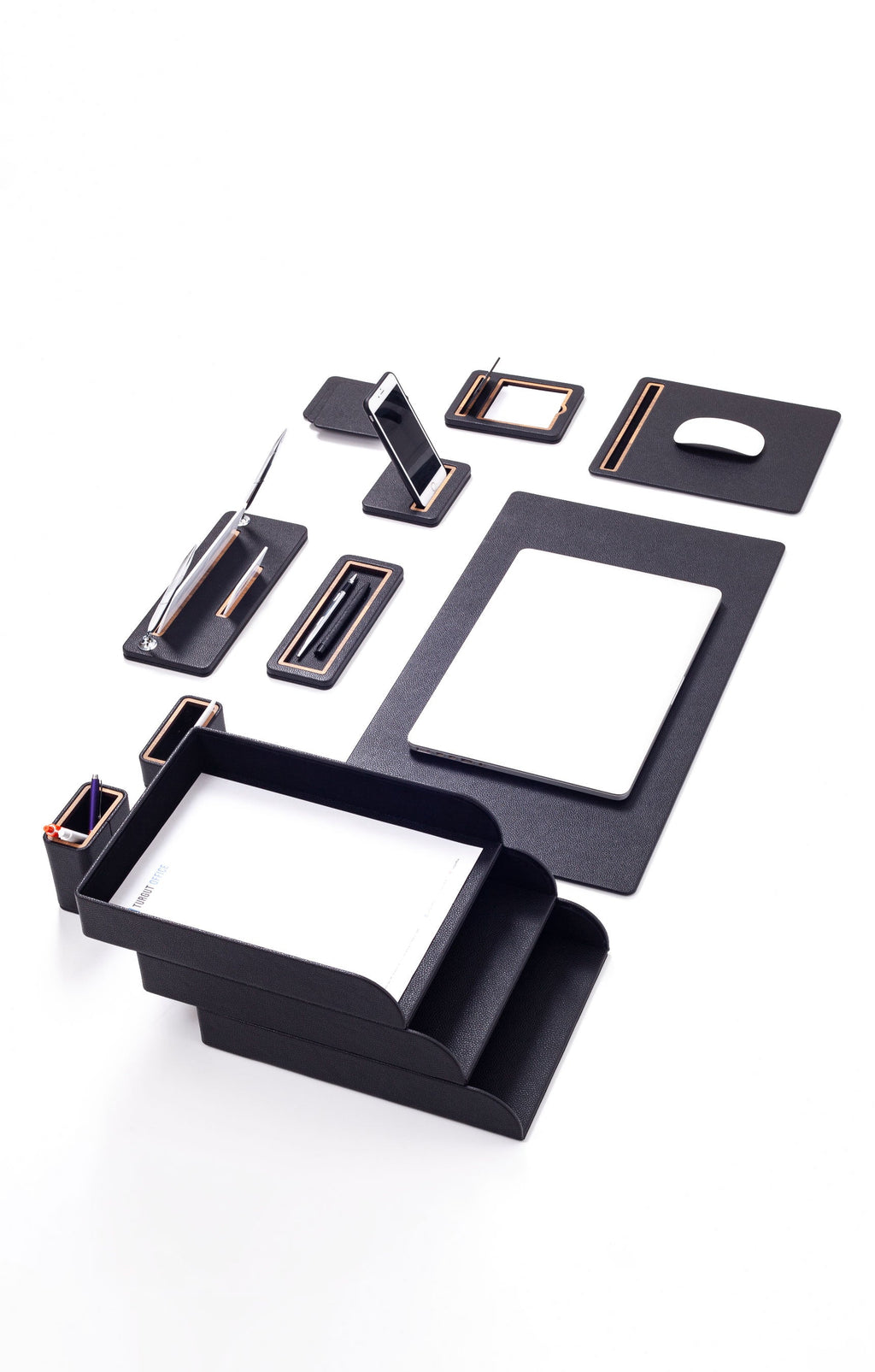 Capella Leather Desk Set 12 Pieces With Three Document Shelves