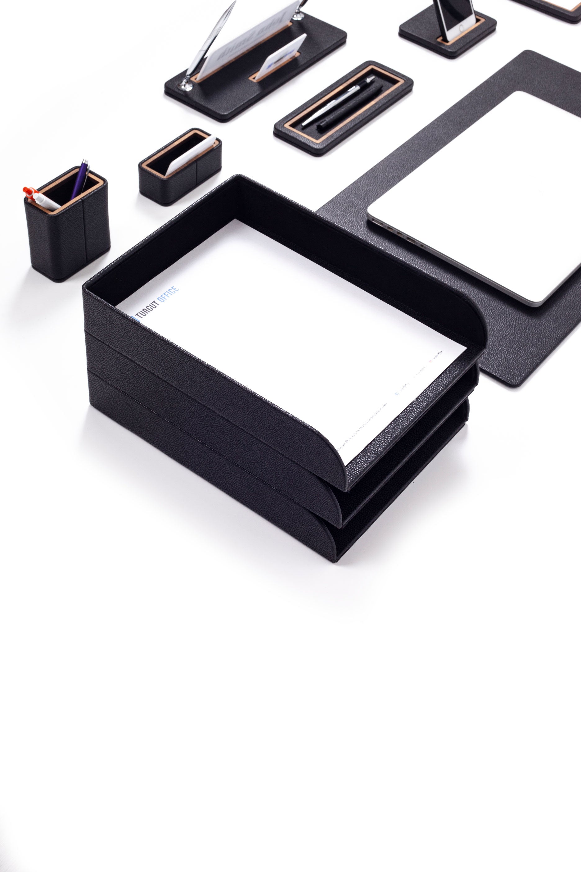 Capella Leather Desk Set 12 Pieces With Three Document Shelves