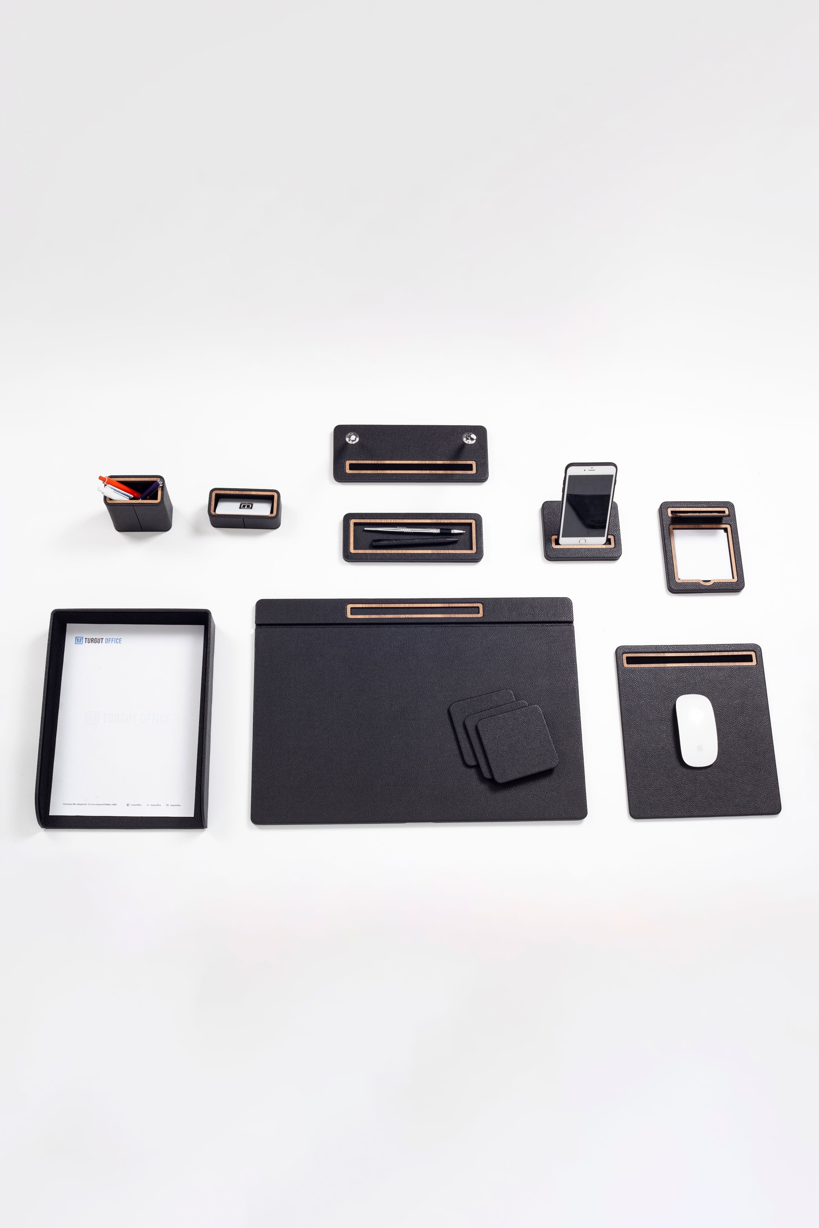 Pera Leather Desk Set 10 Pieces Covered Model Single Document Shelf