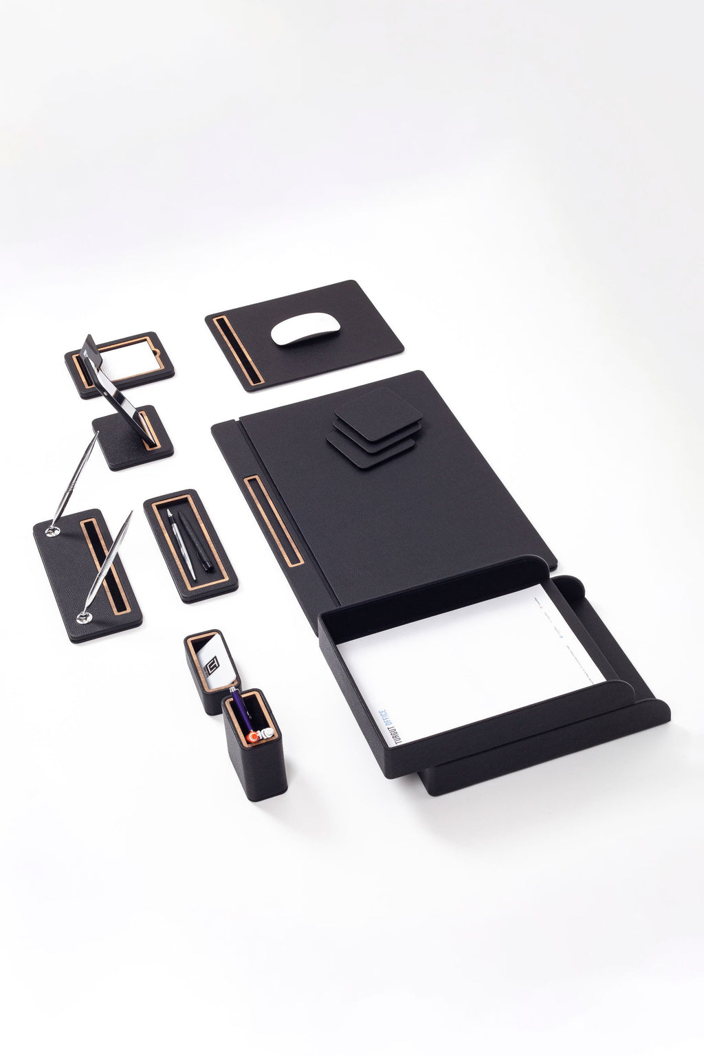 Pera Leather Desk Set 11 Pcs. Cover Model With Double Document Shelf