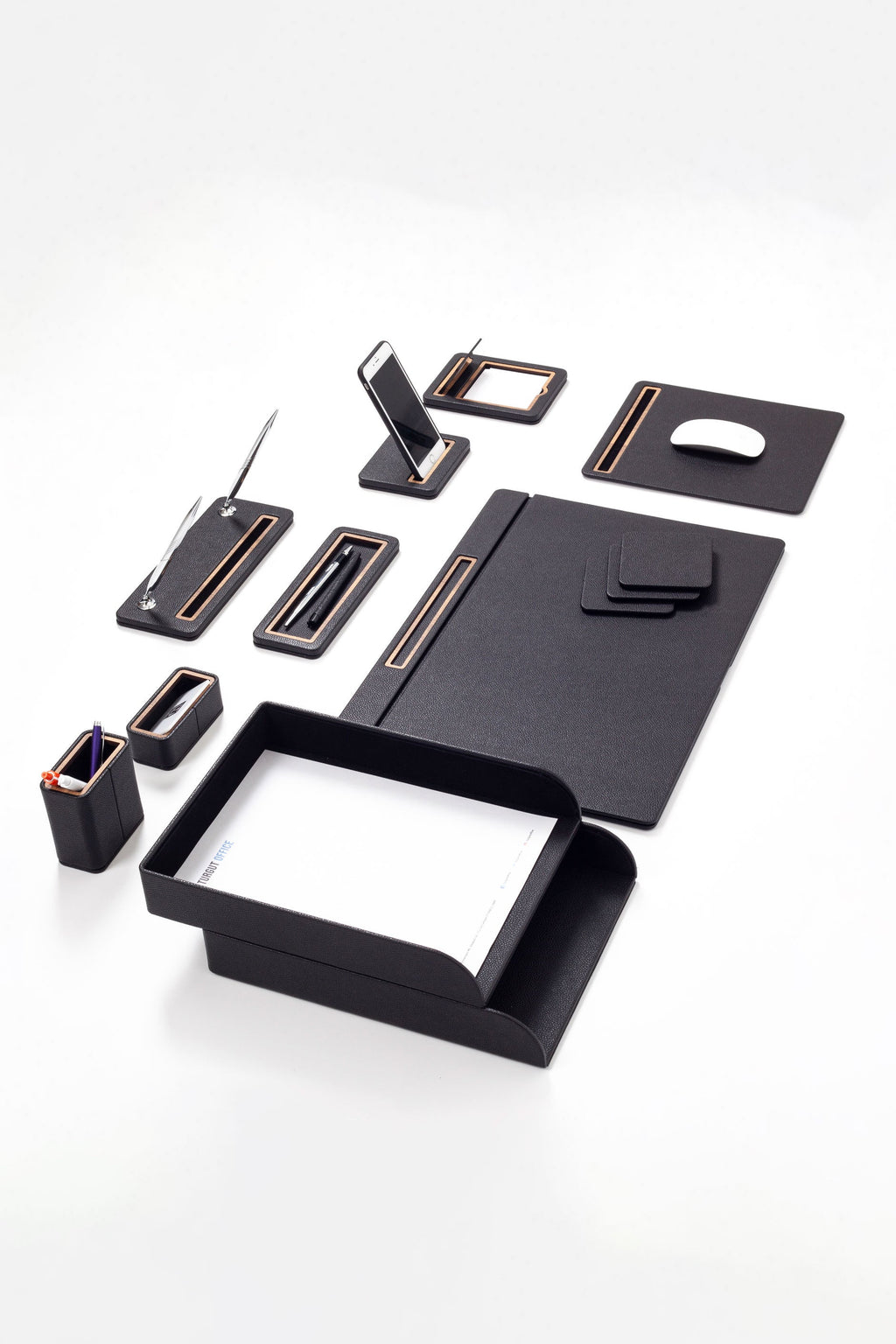 Pera Leather Desk Set 11 Pcs. Cover Model With Double Document Shelf