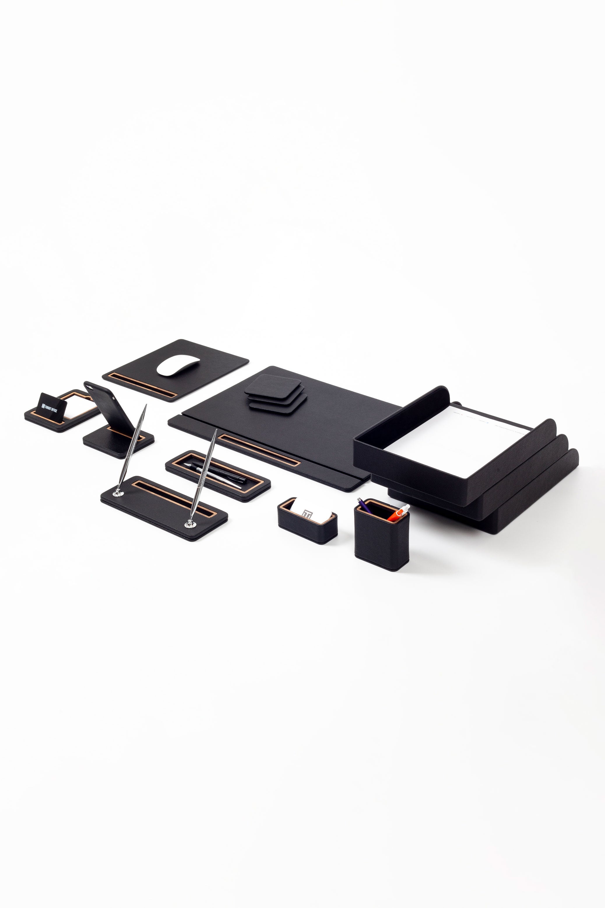 Pera Leather Desk Set 12 Pieces Covered Model With Three Document Shelves