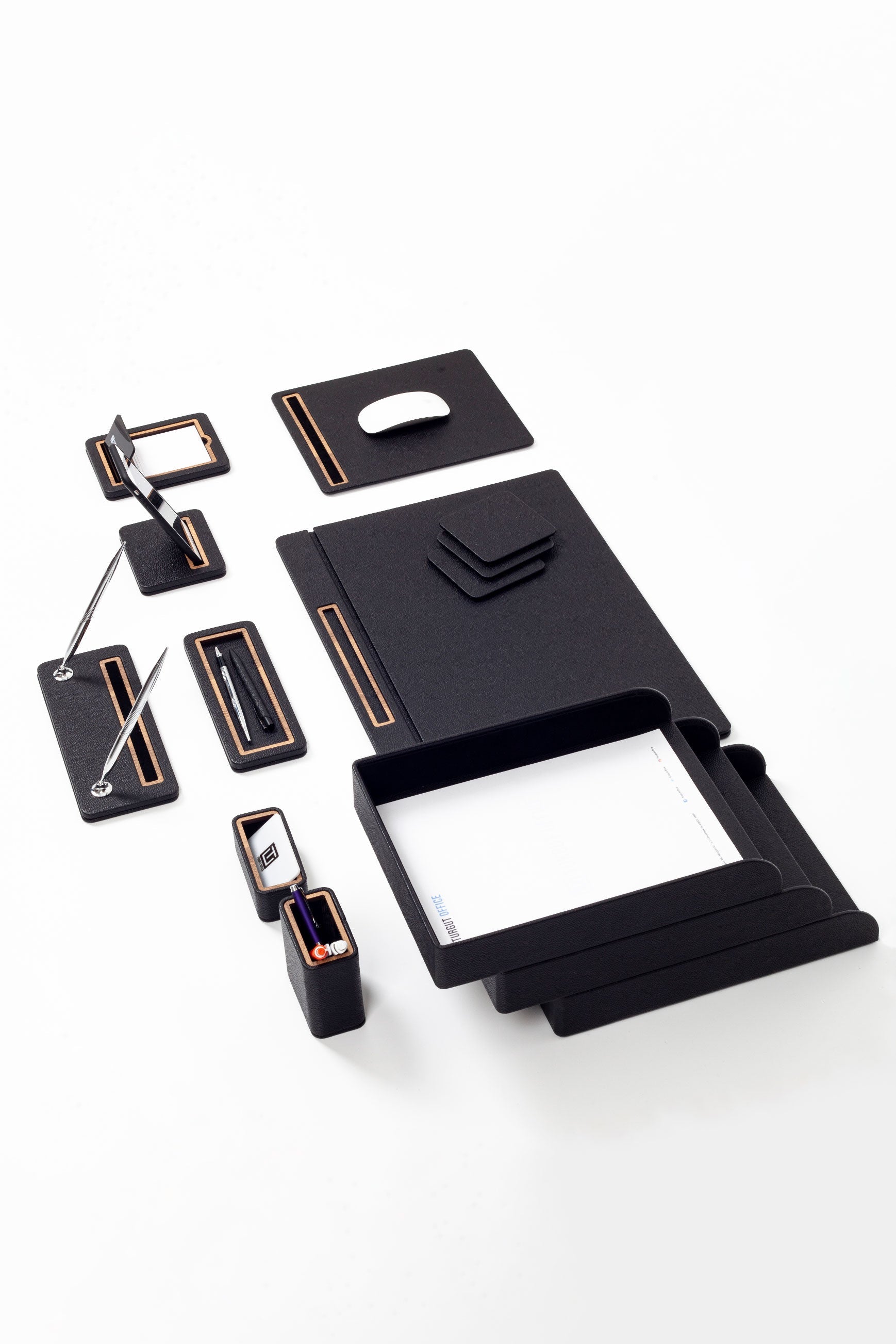 Pera Leather Desk Set 12 Pieces Covered Model With Three Document Shelves