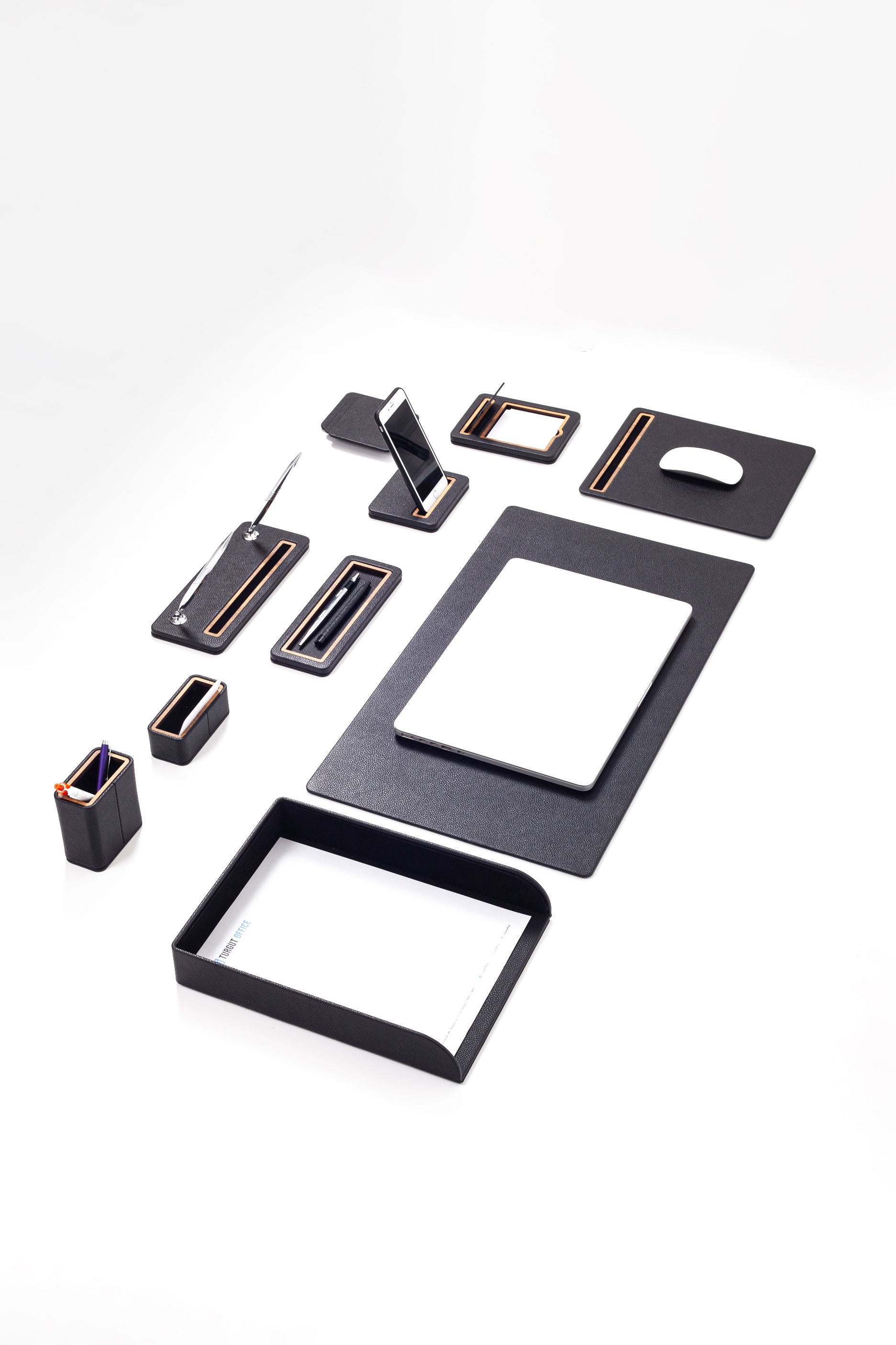 Pera Leather Desk Set 10 Pieces Single Document Rack