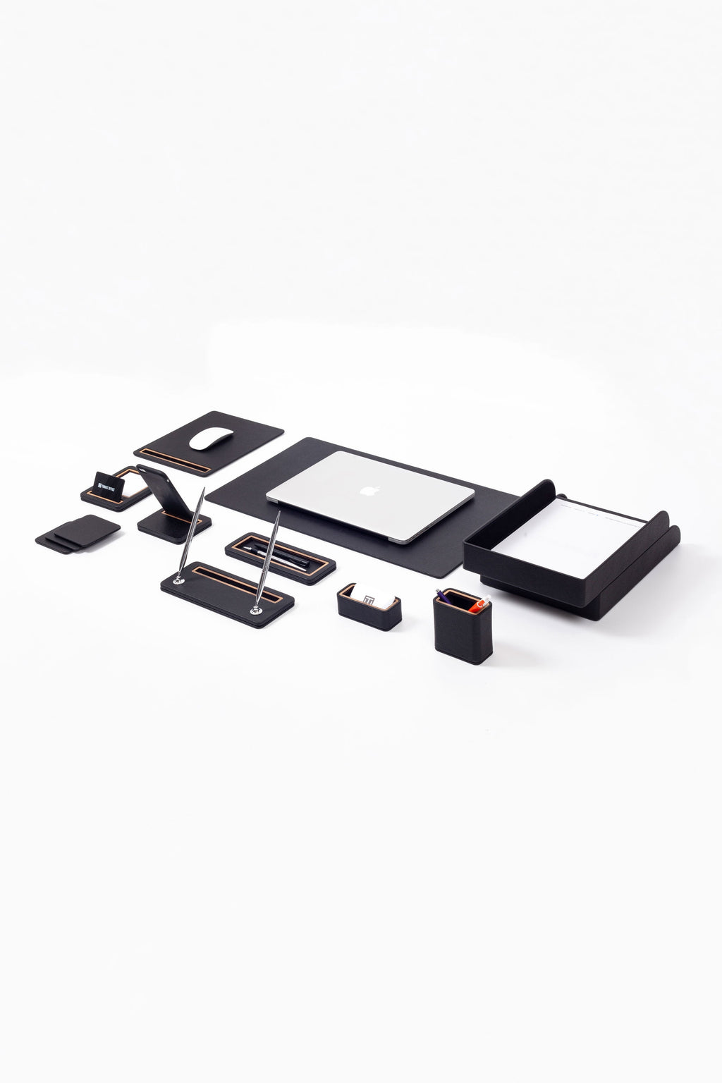 Pera Leather Desk Set 11 Pieces With Double Document Shelf