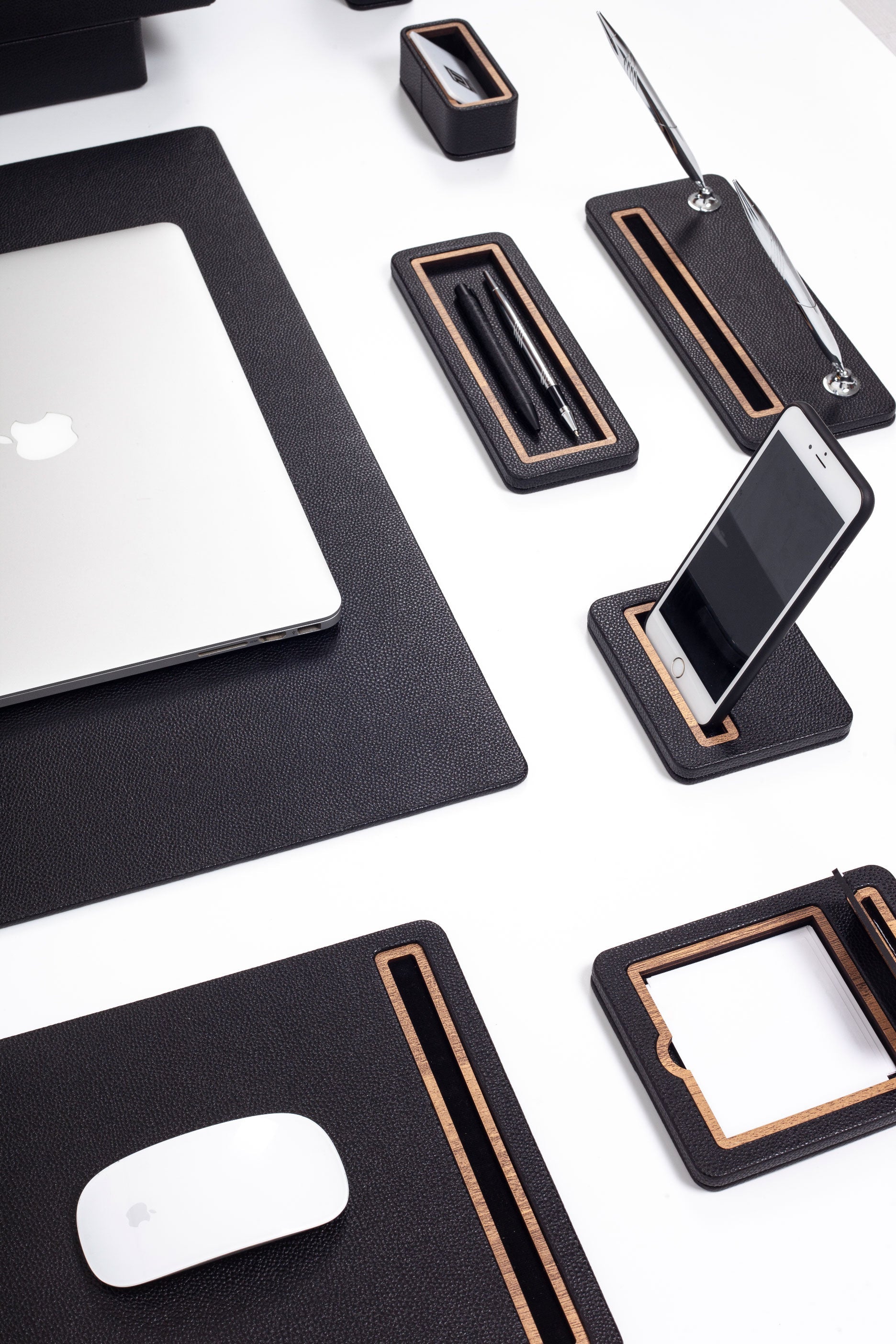 Pera Leather Desk Set 11 Pieces With Double Document Shelf