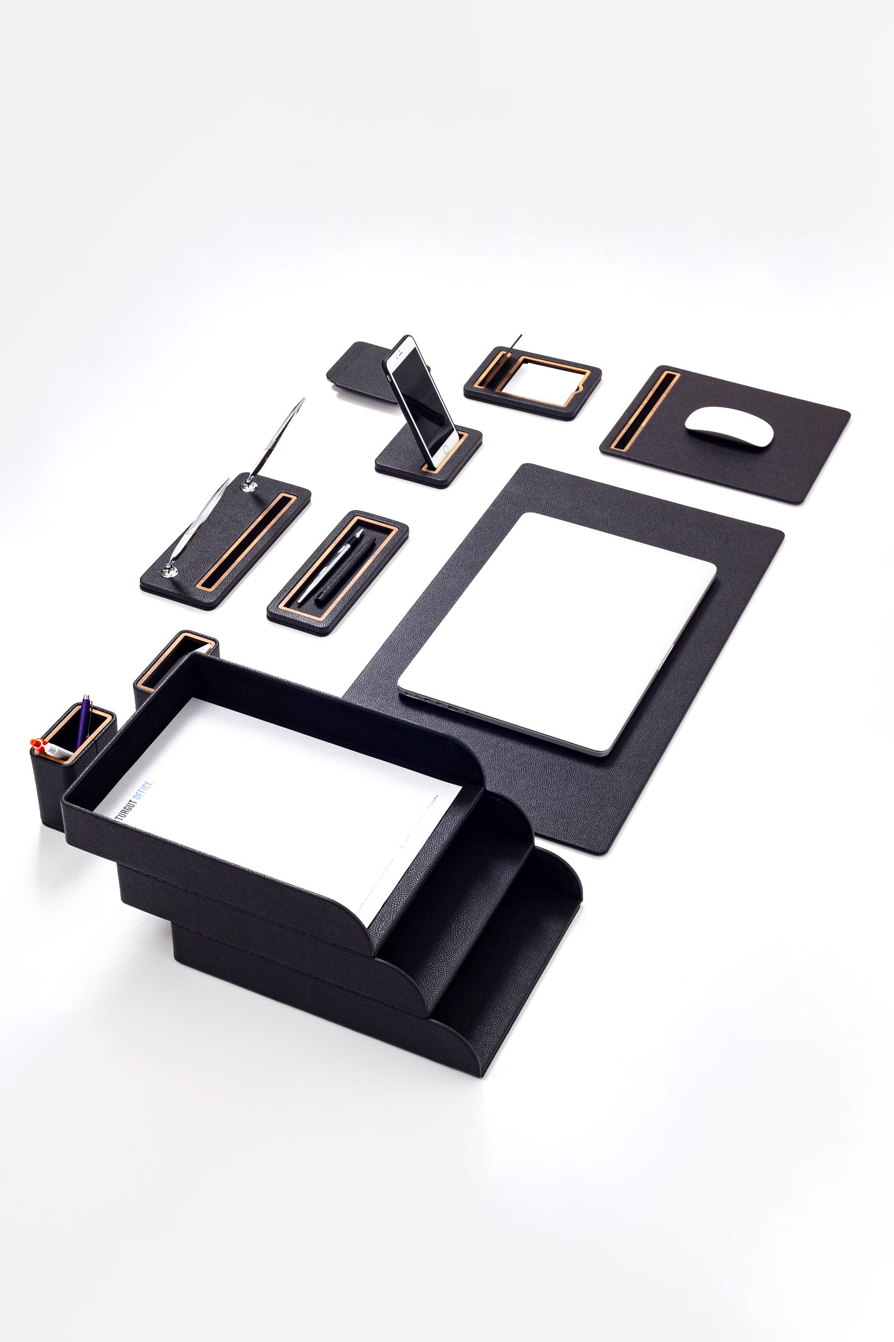 Pera Leather Desk Set 12 Pieces With Three Document Shelves