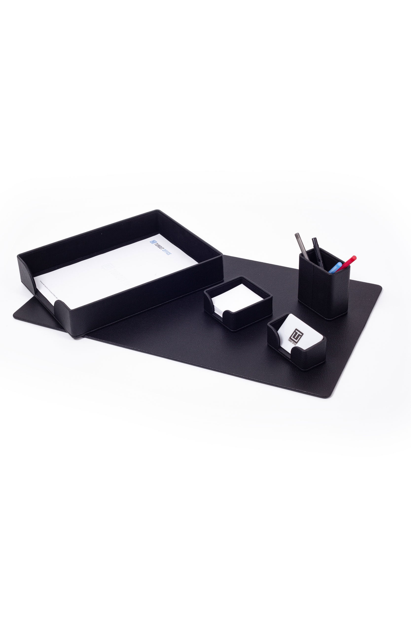 Felix Leather Desk Set Black 5 Pieces