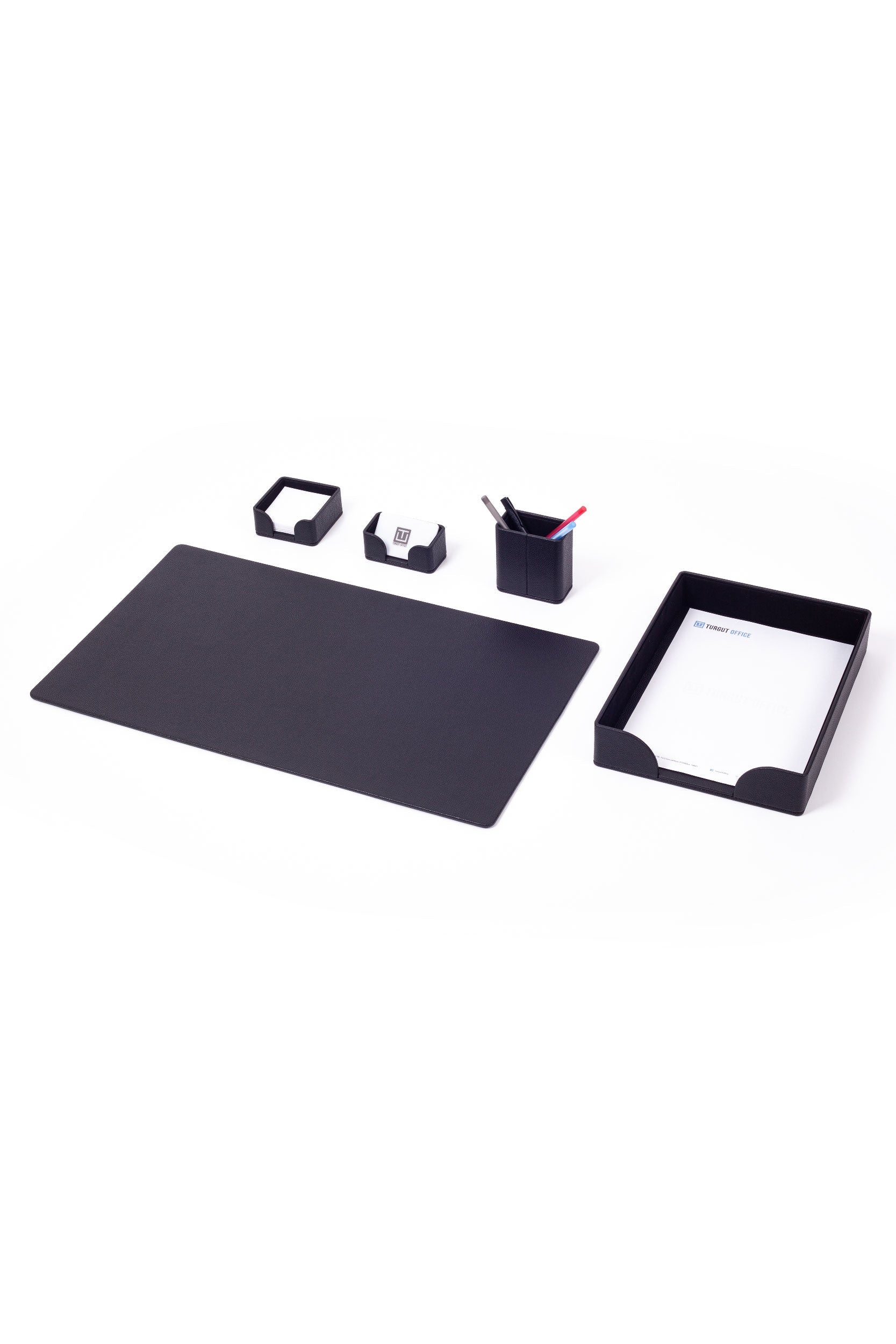 Felix Leather Desk Set Black 5 Pieces