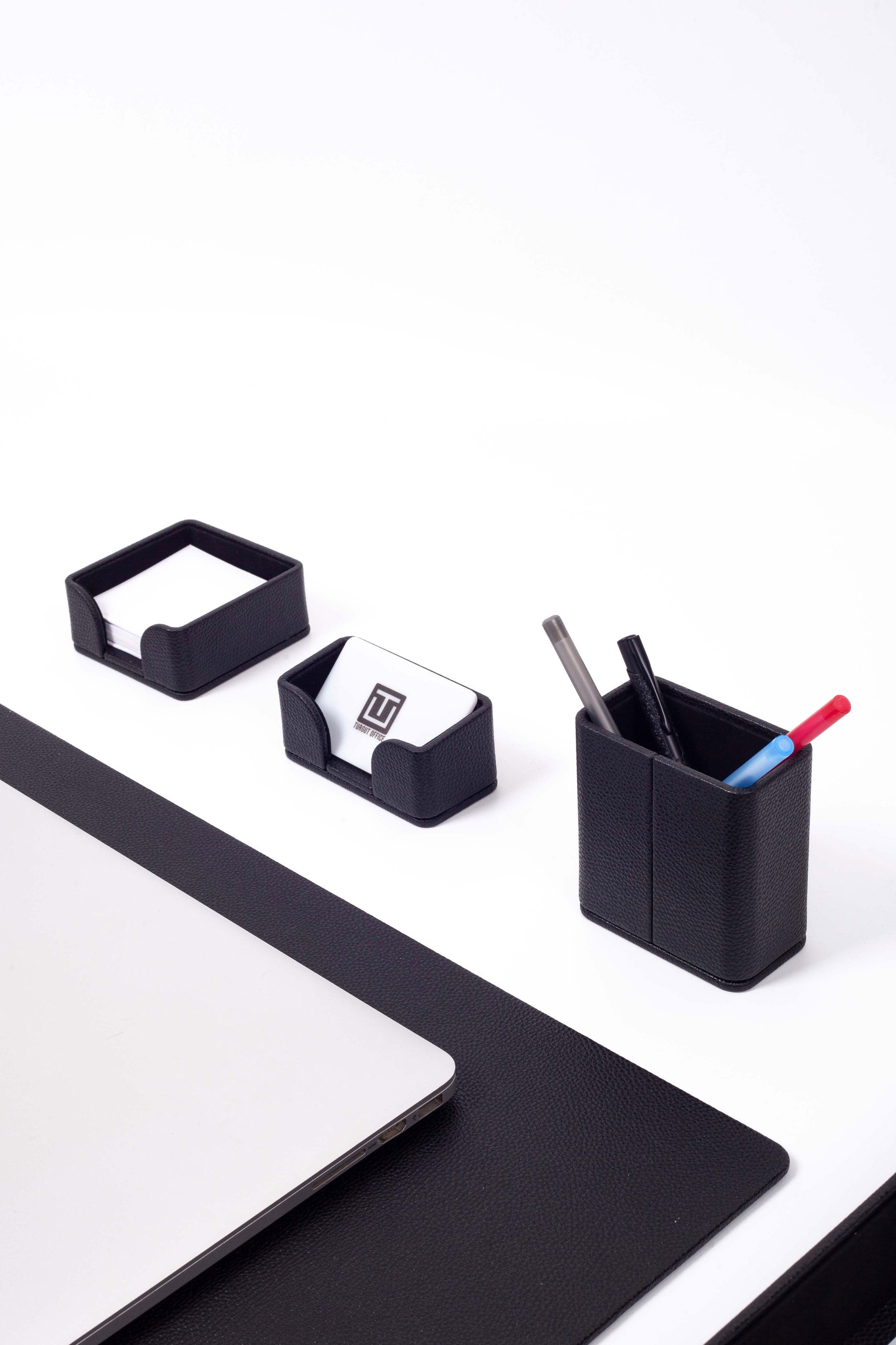 Felix Leather Desk Set Black 5 Pieces