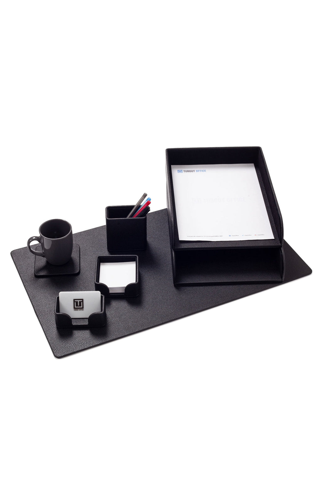 Felix Leather Desk Set Black 7 Pieces