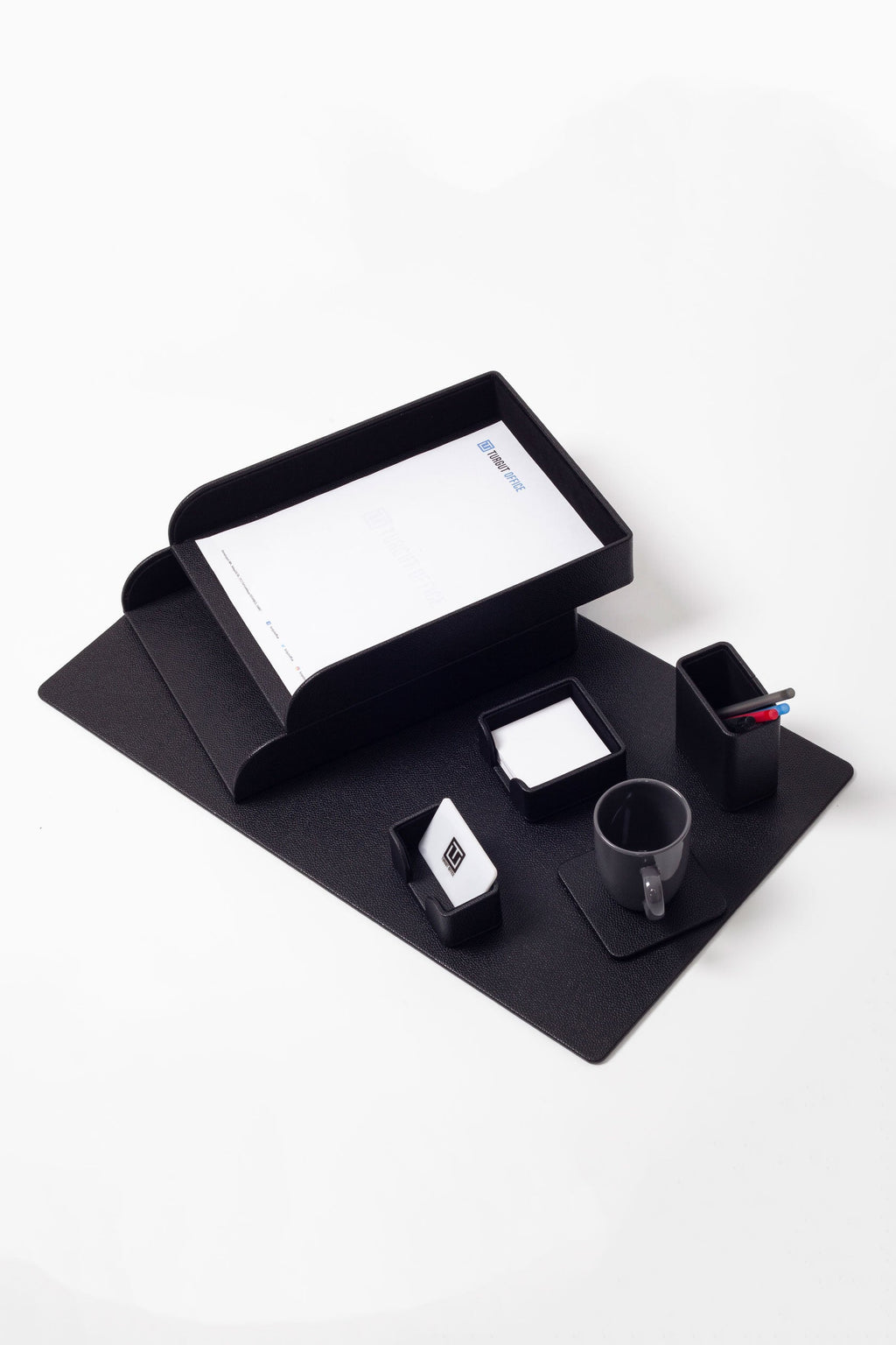 Felix Leather Desk Set Black 7 Pieces
