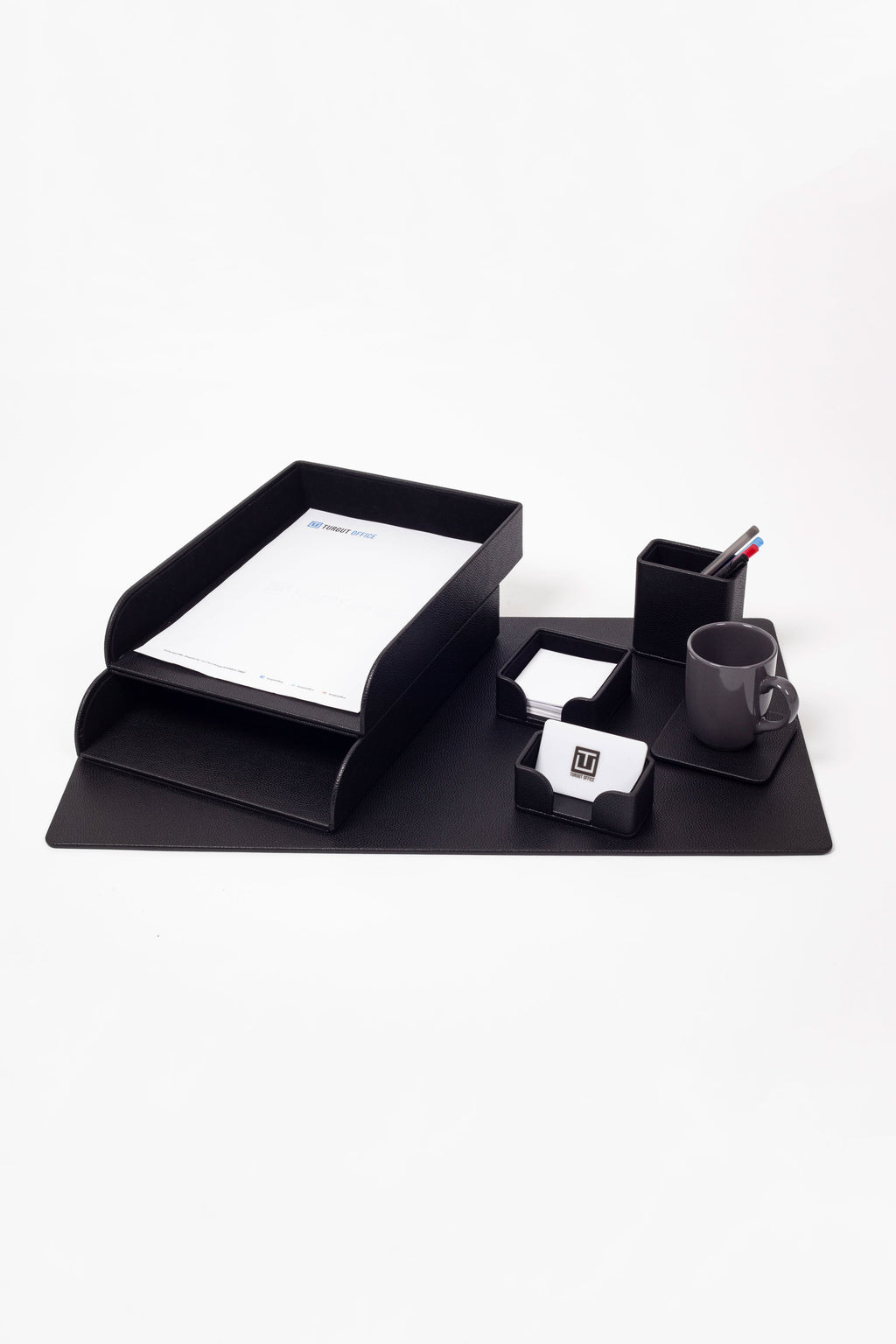 Felix Leather Desk Set Black 7 Pieces