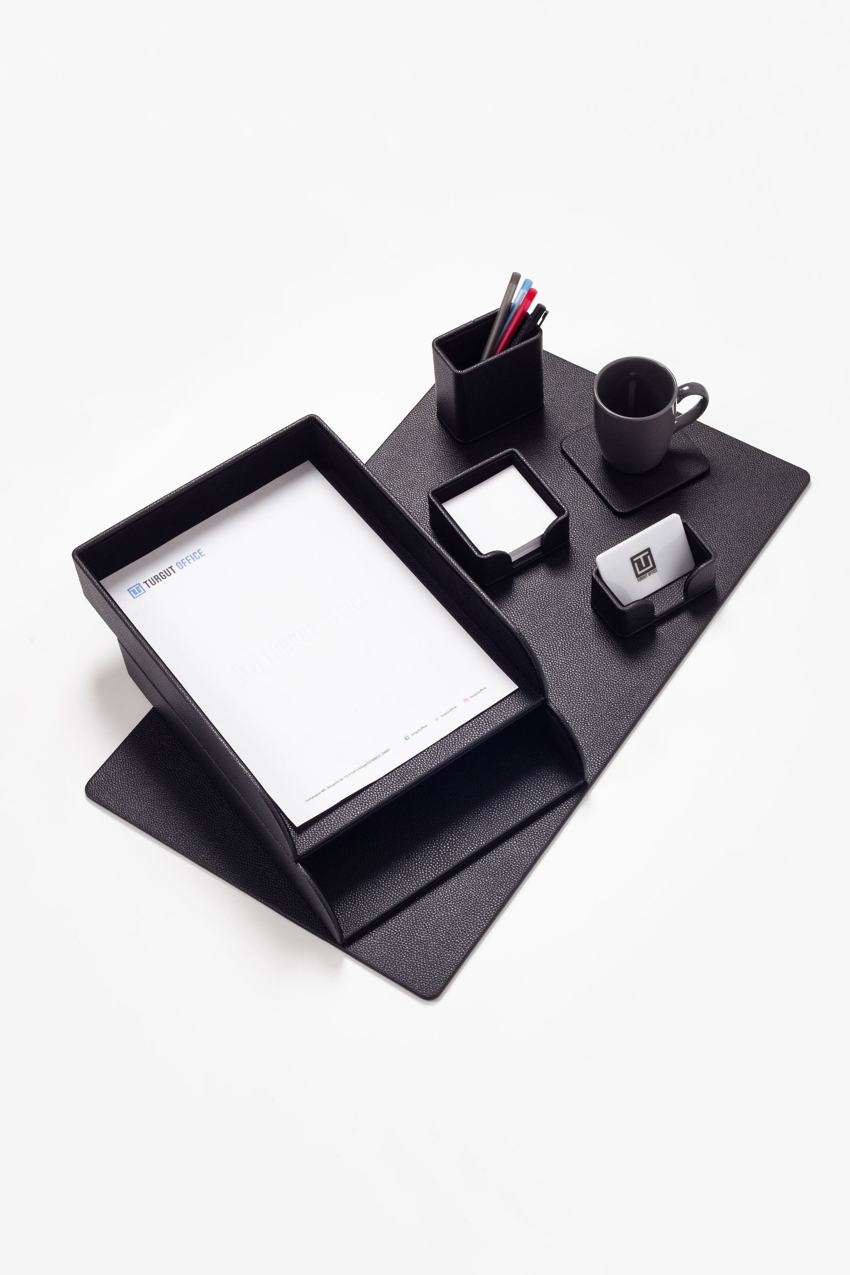 Felix Leather Desk Set Black 7 Pieces