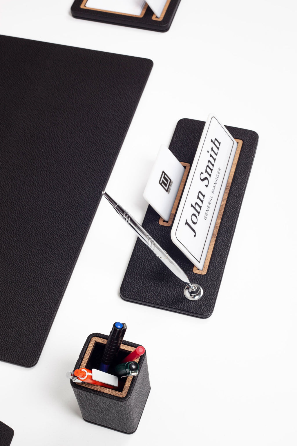 Cavalli Vertical Slatted Leather Desk Set Black 6 Pcs