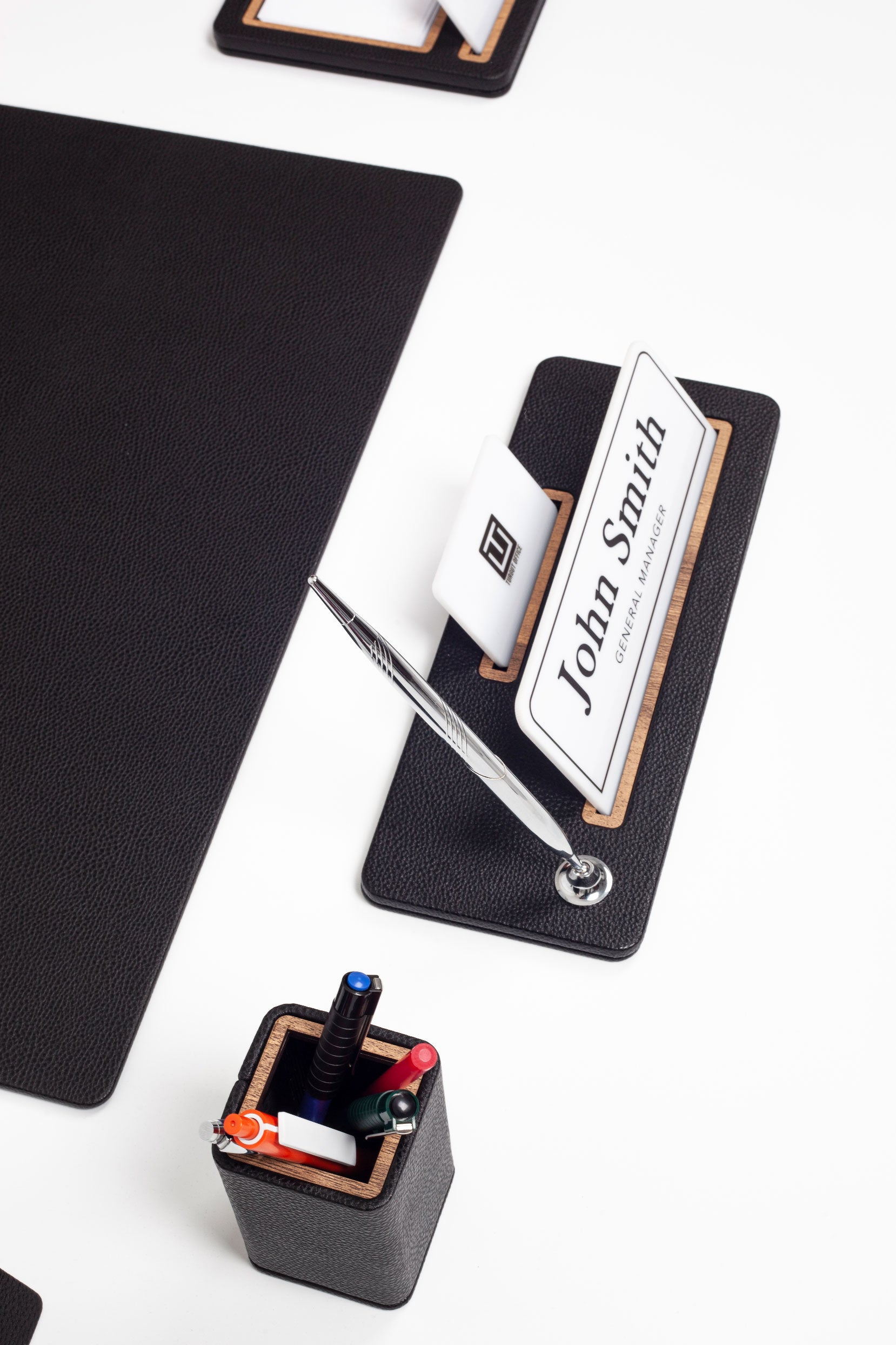 Cavalli Vertical Slatted Leather Desk Set Black 6 Pcs