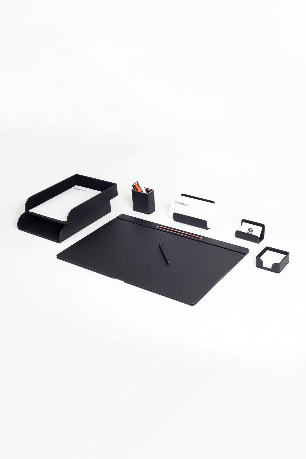 Fox Leather Desk Set Black 7 Pieces
