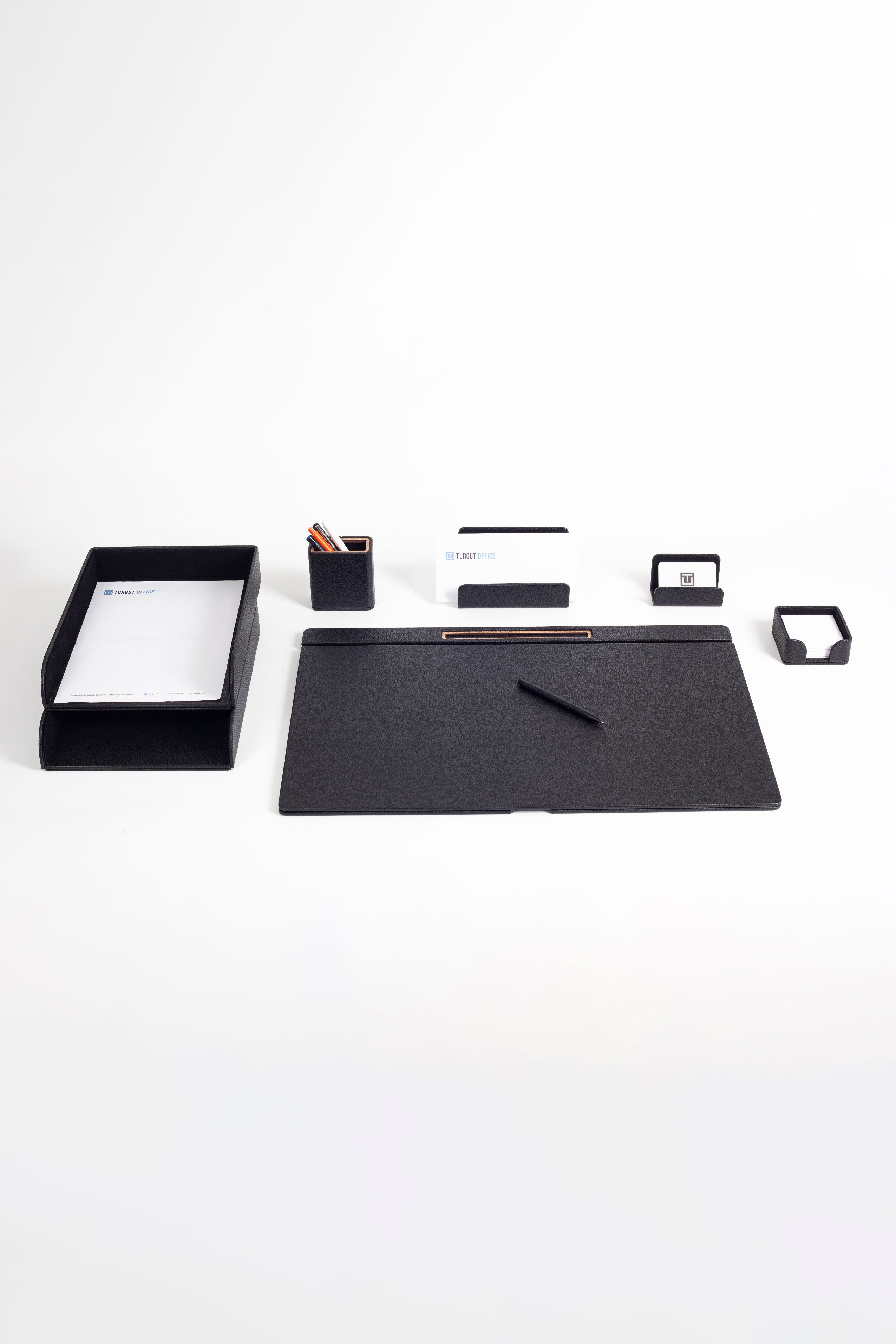 Fox Leather Desk Set Black 7 Pieces
