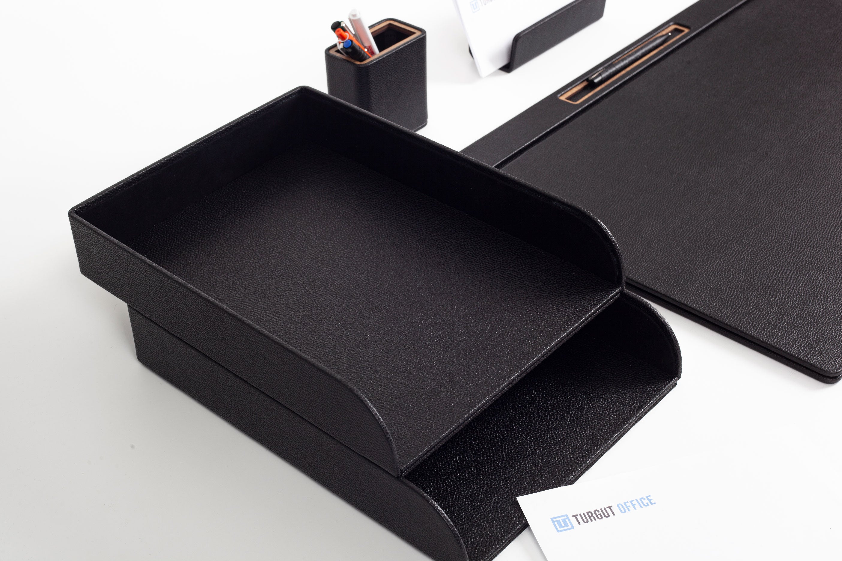 Fox Leather Desk Set Black 7 Pieces