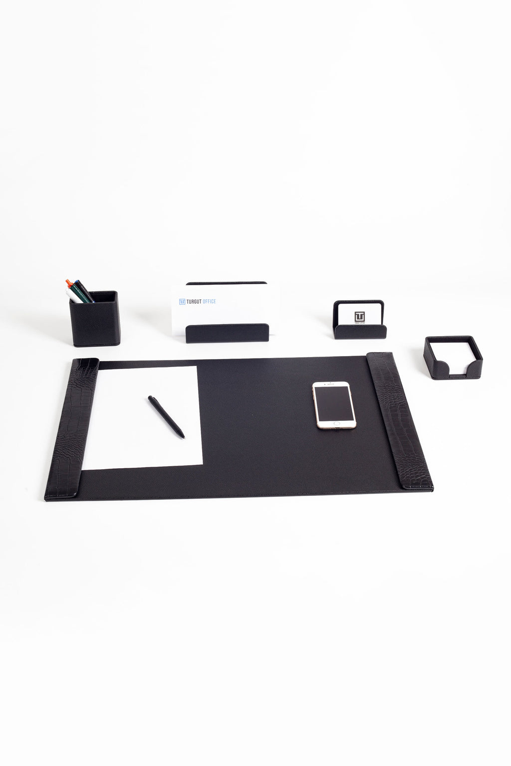 Loft Leather Desk Set Black 5 Pieces Vertical Coroco Detailed