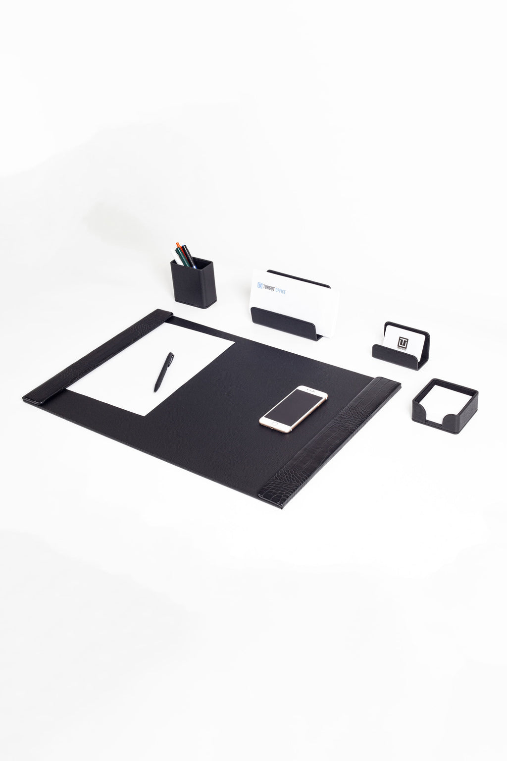 Loft Leather Desk Set Black 5 Pieces Vertical Coroco Detailed