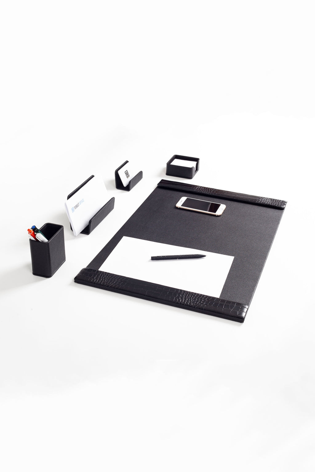 Loft Leather Desk Set Black 5 Pieces Vertical Coroco Detailed