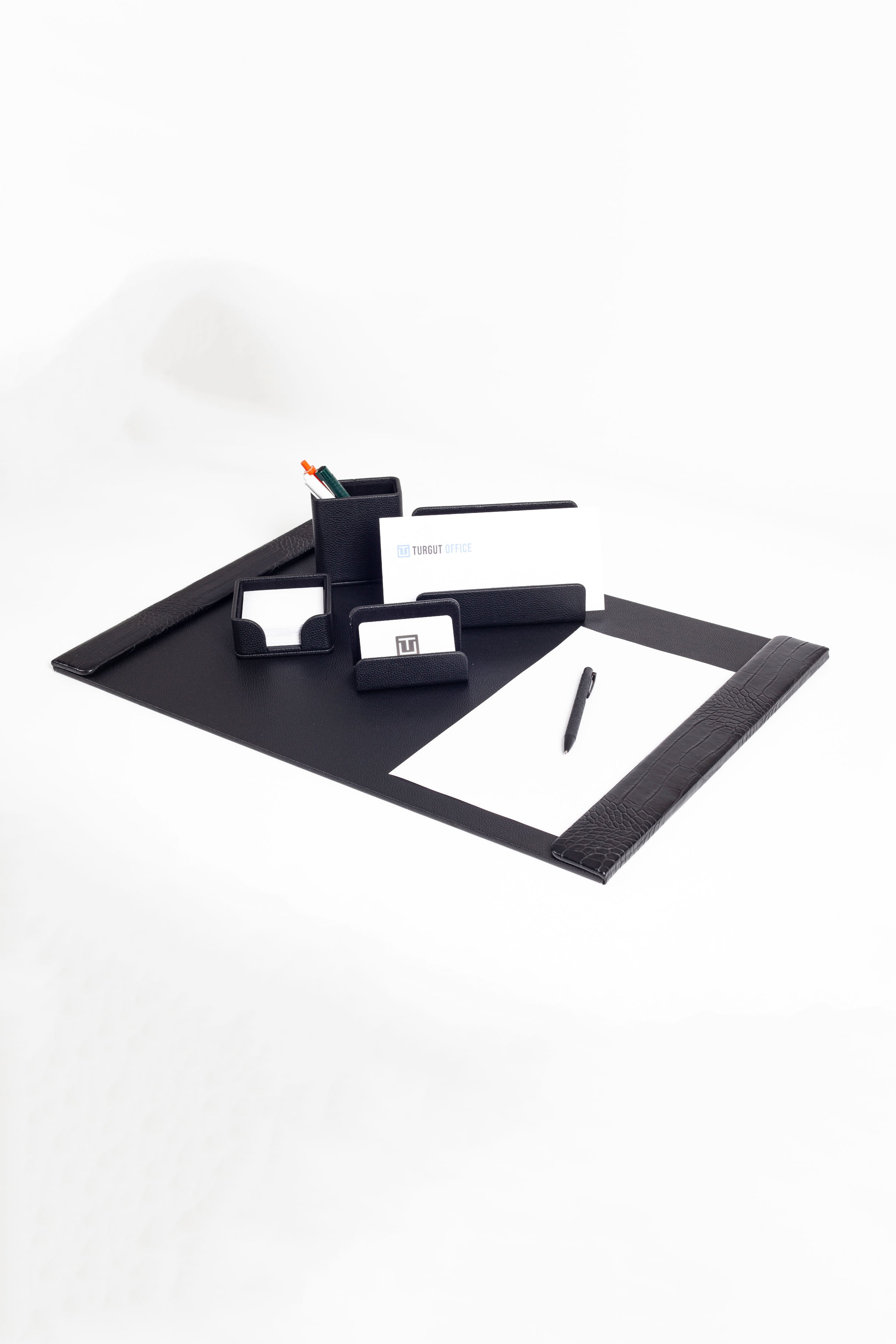 Loft Leather Desk Set Black 5 Pieces Vertical Coroco Detailed