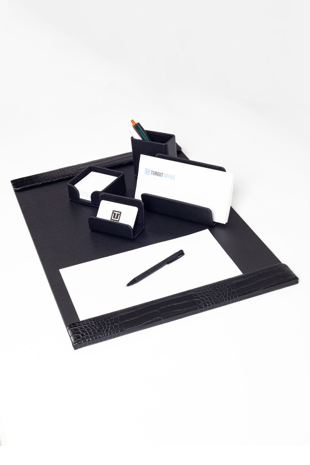 Loft Leather Desk Set Black 5 Pieces Vertical Coroco Detailed