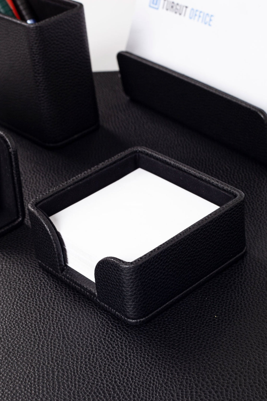 Loft Leather Desk Set Black 5 Pieces Horizontal Coroco Detailed