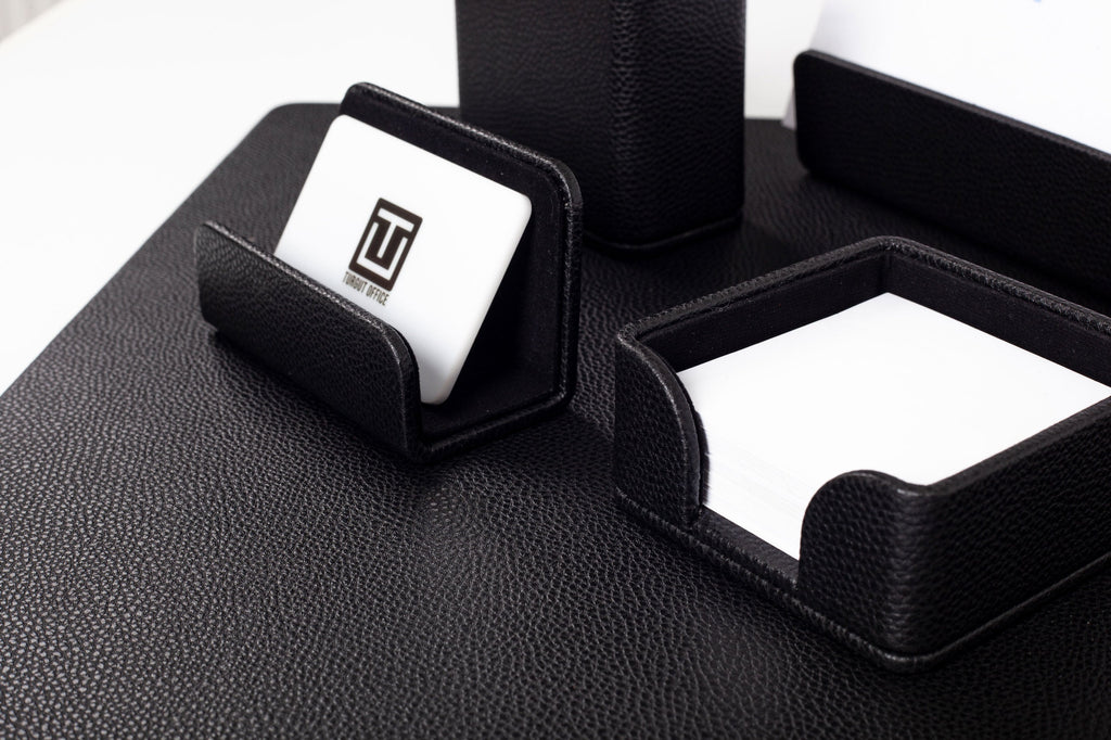 Loft Leather Desk Set Black 5 Pieces Horizontal Coroco Detailed