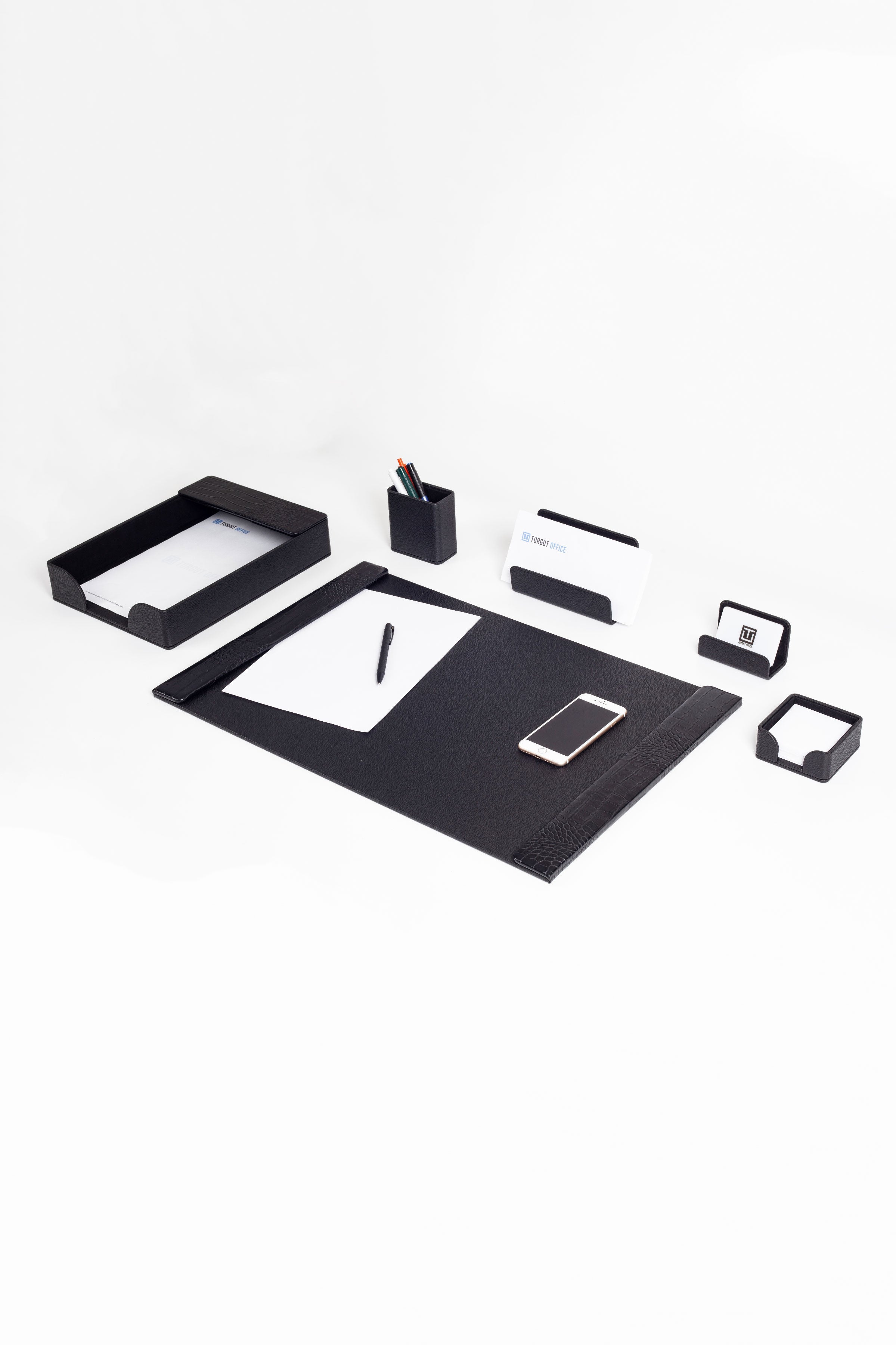 Loft Leather Desk Set Black 6 Pieces Vertical Coroco Detailed