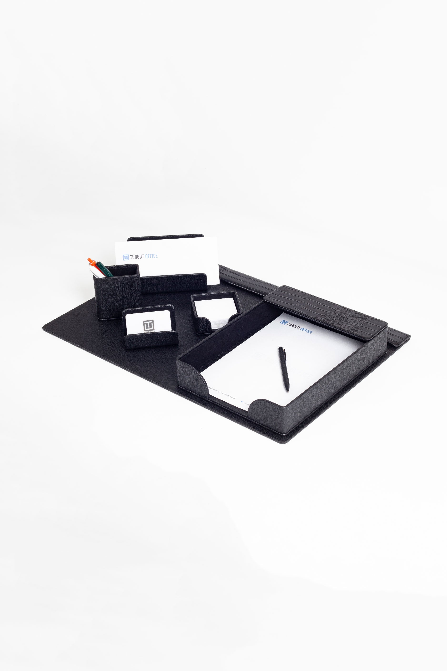 Loft Leather Desk Set Black 6 Pieces Horizontal Coroco Detailed