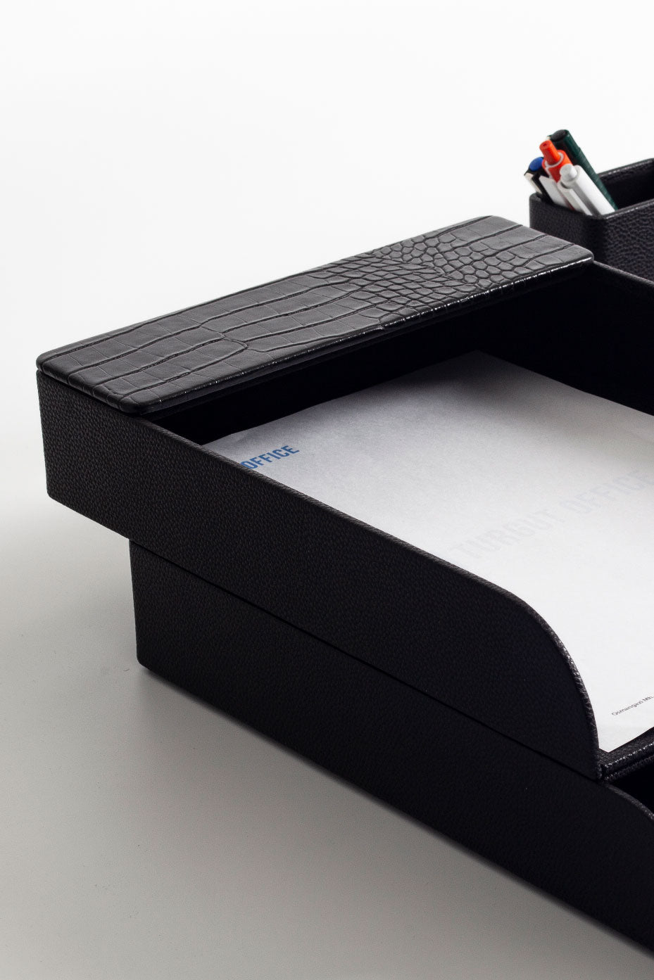 Loft Leather Desk Set Black 7 Pieces Vertical Coroco Detailed