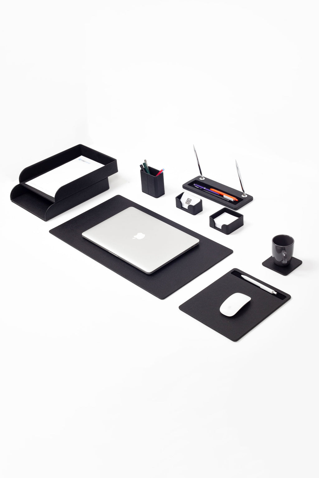 Milan Leather Desk Set Black 9 Pcs.