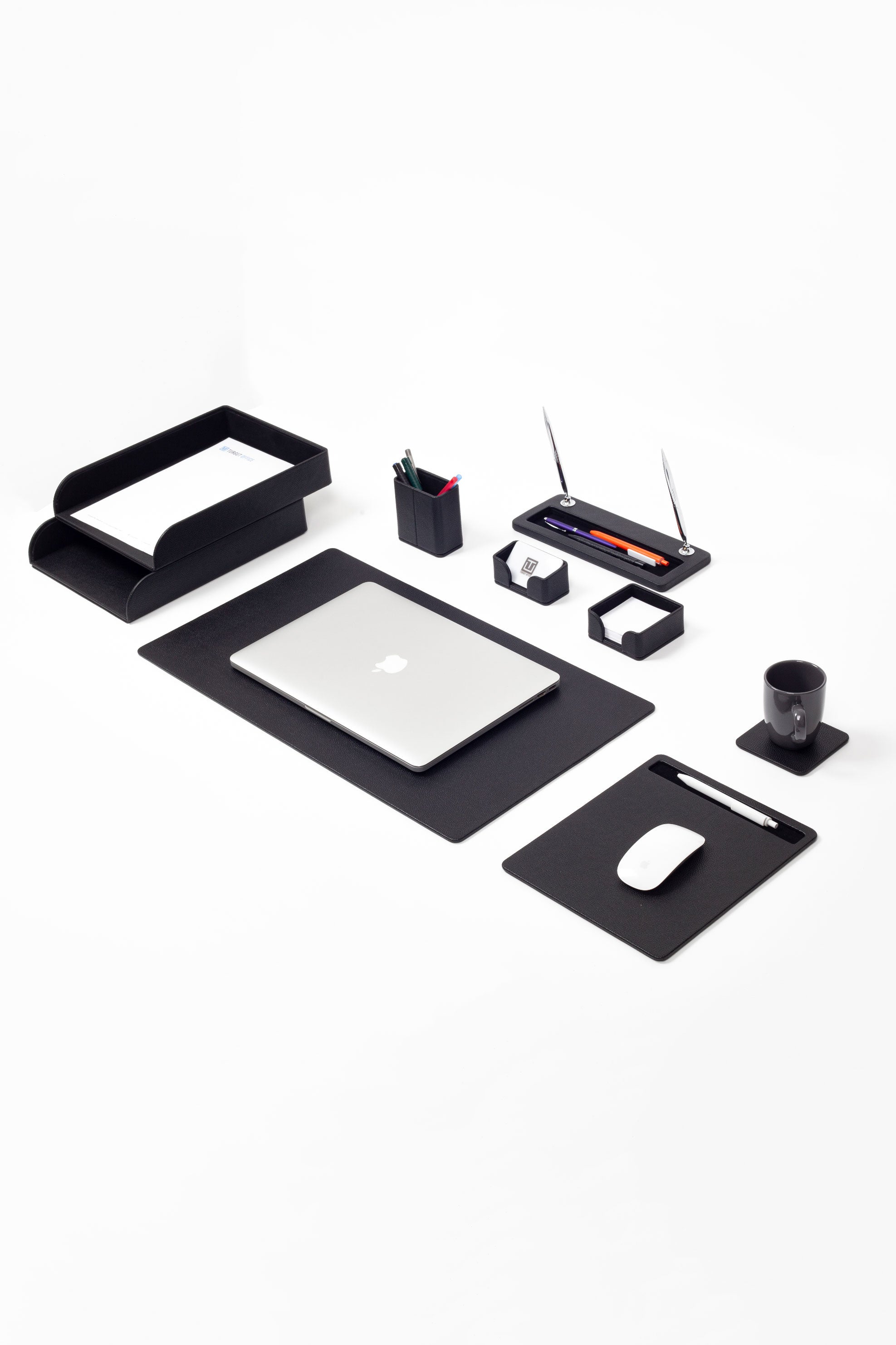Milan Leather Desk Set Black 9 Pcs.