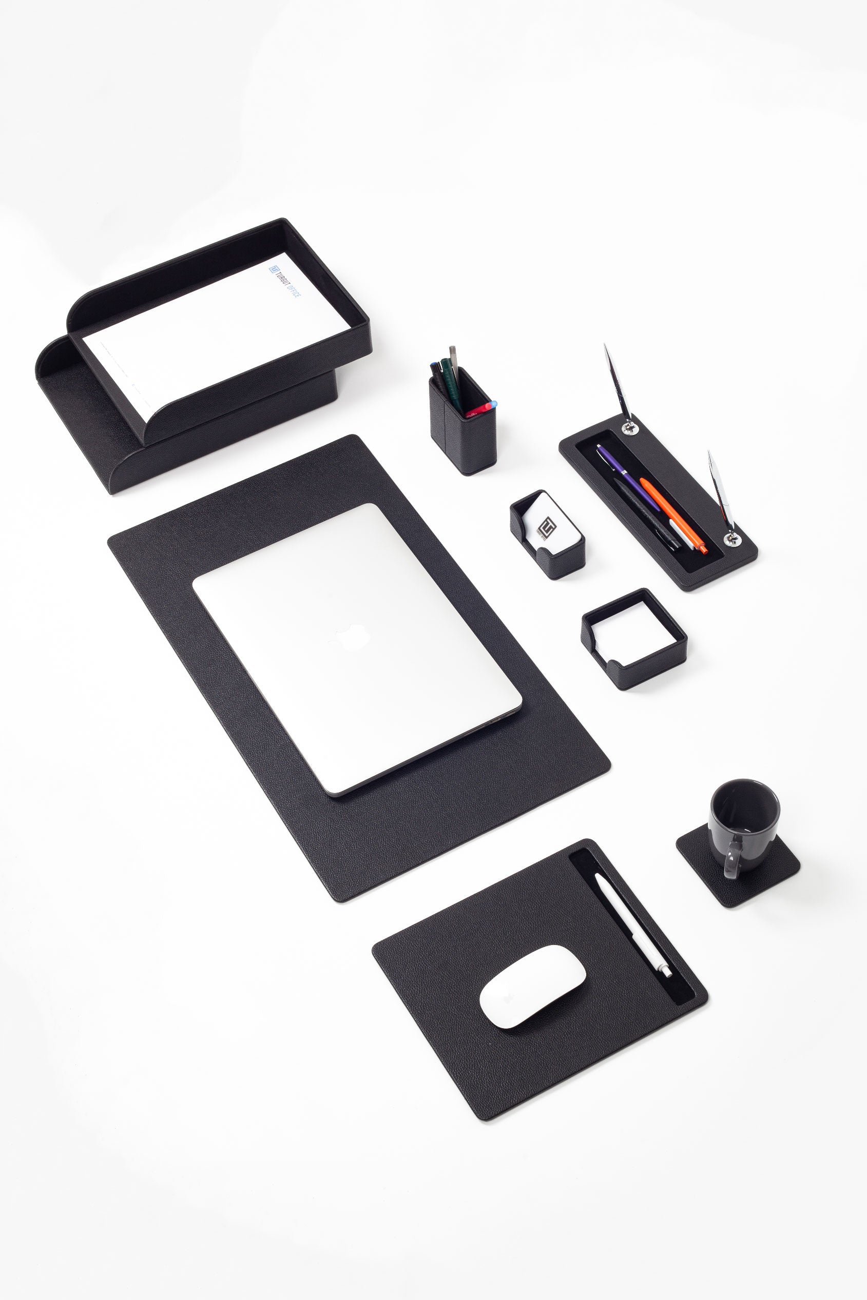 Milan Leather Desk Set Black 9 Pcs.