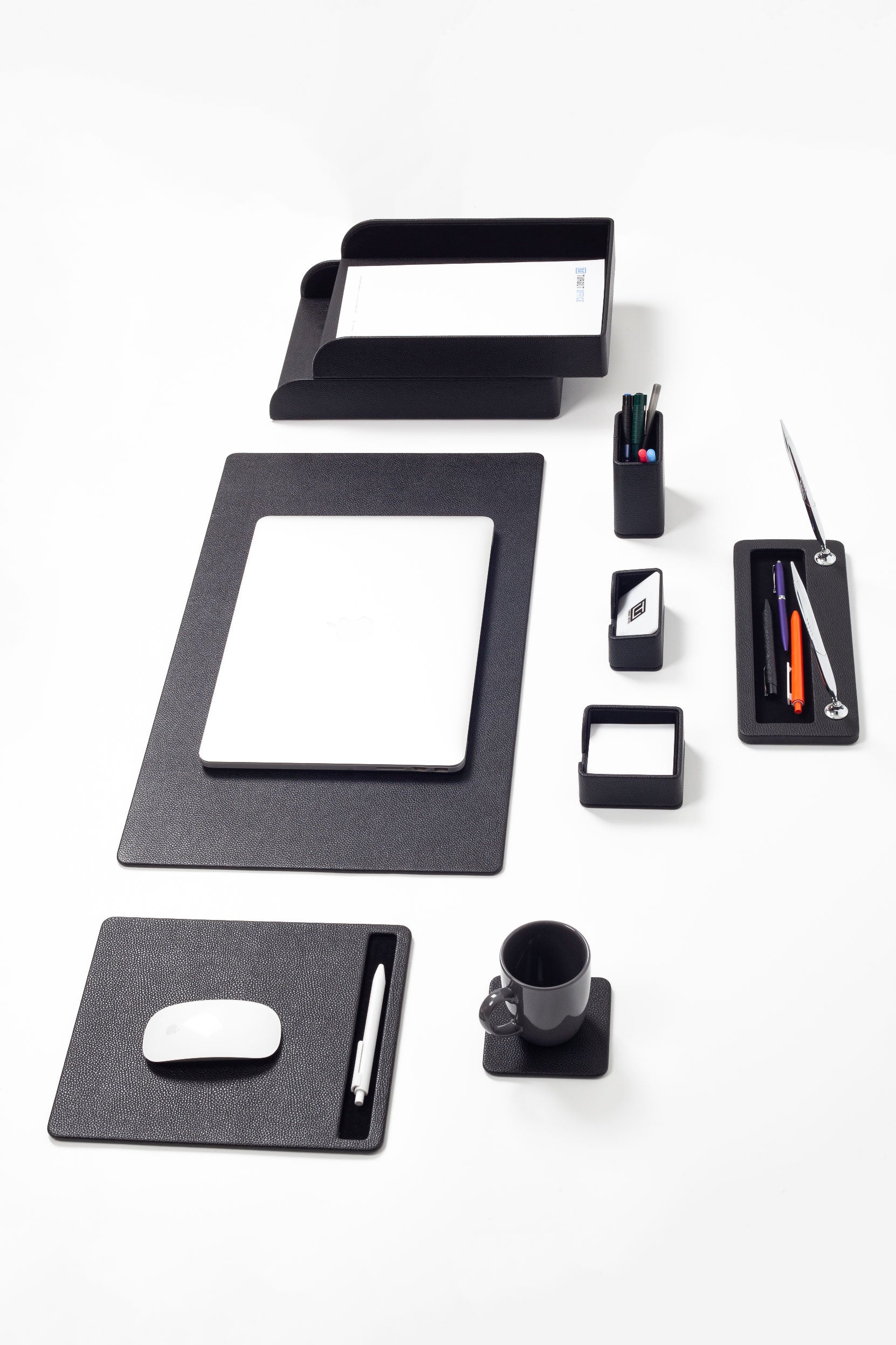 Milan Leather Desk Set Black 9 Pcs.