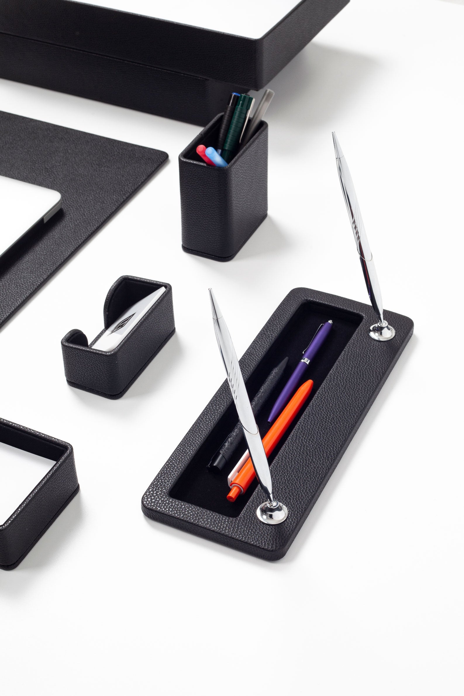 Milan Leather Desk Set Black 9 Pcs.