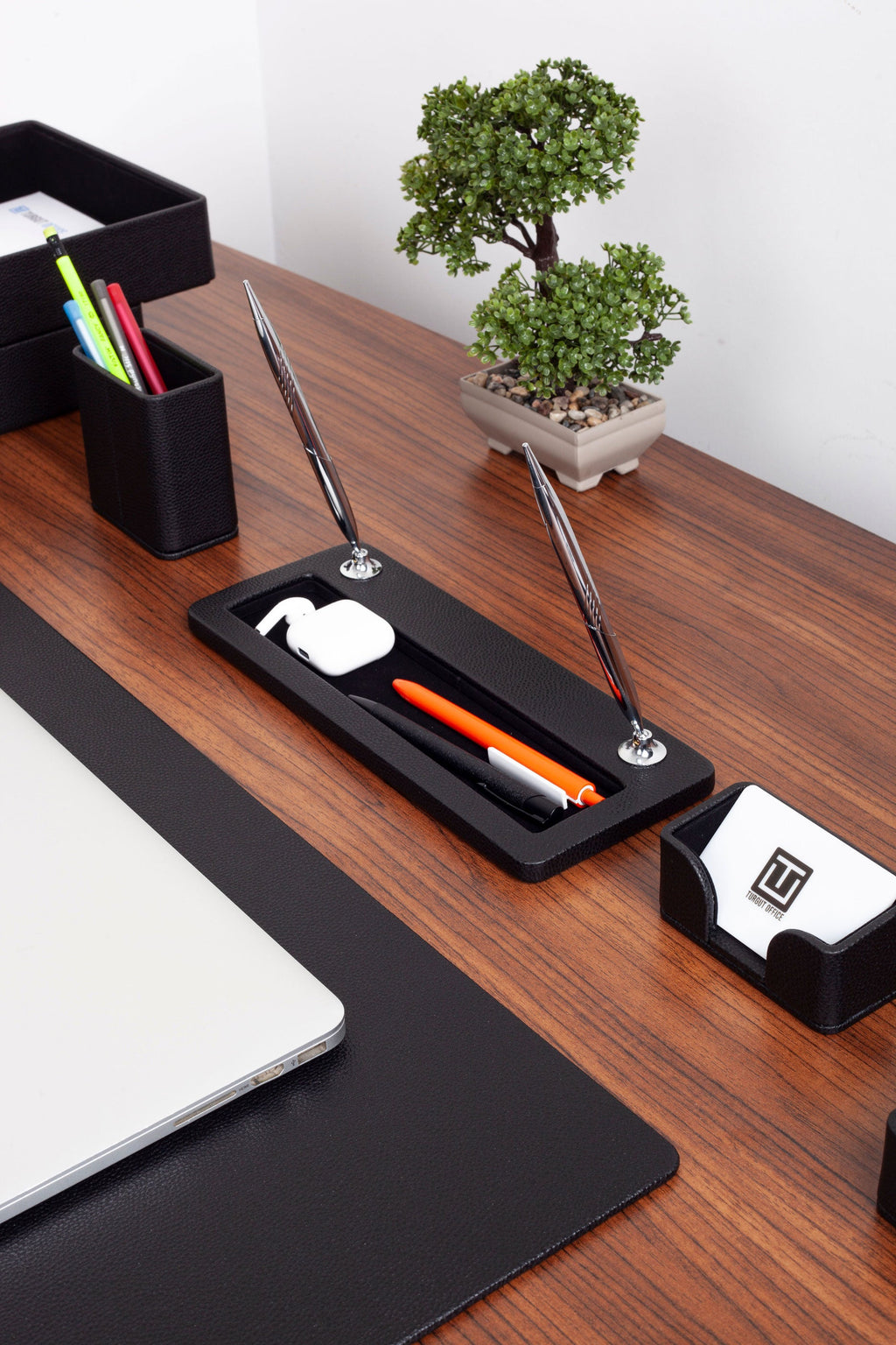 Milan Leather Desk Set Black 9 Pcs.
