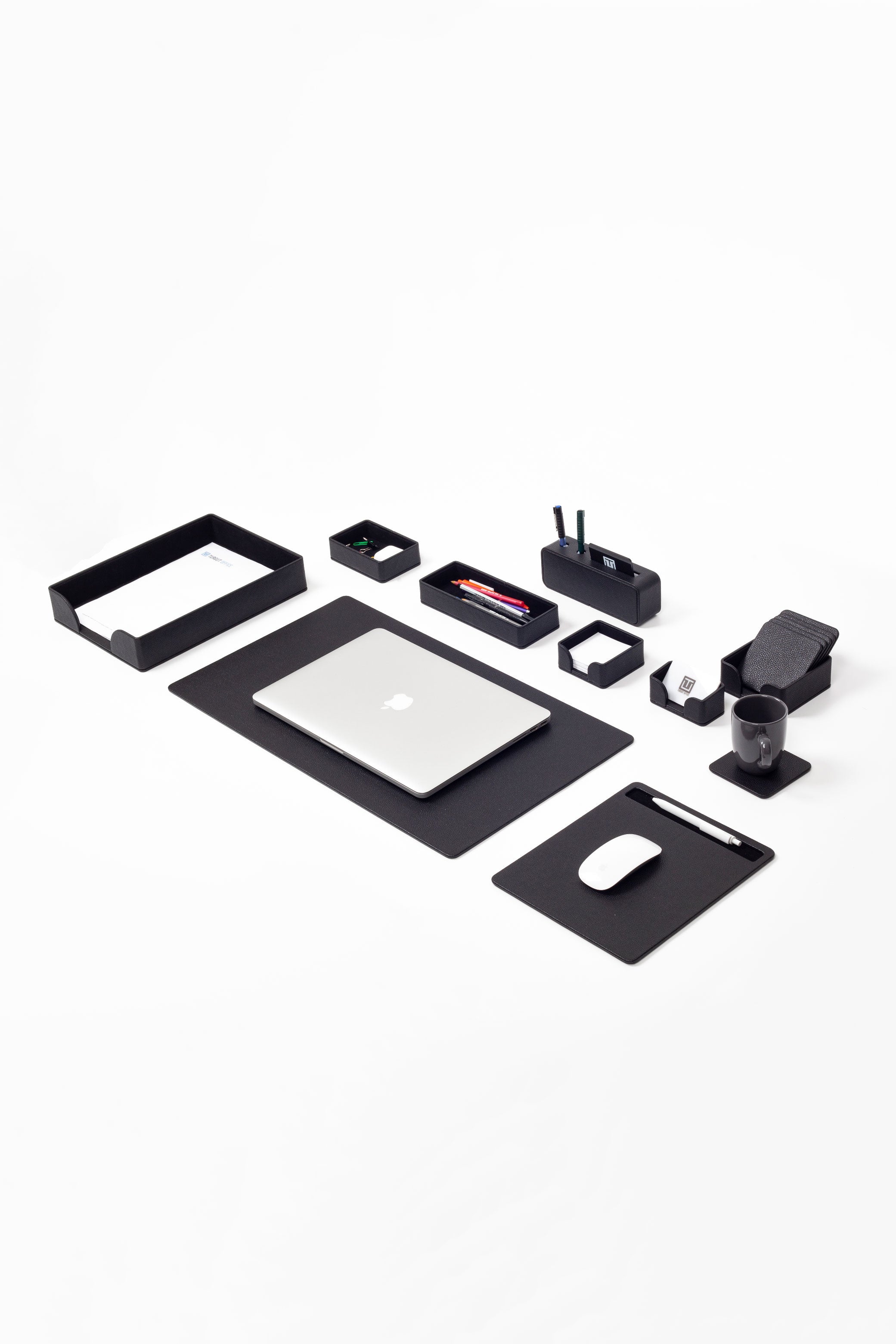 Oslo Leather Desk Set Black 10 Pieces