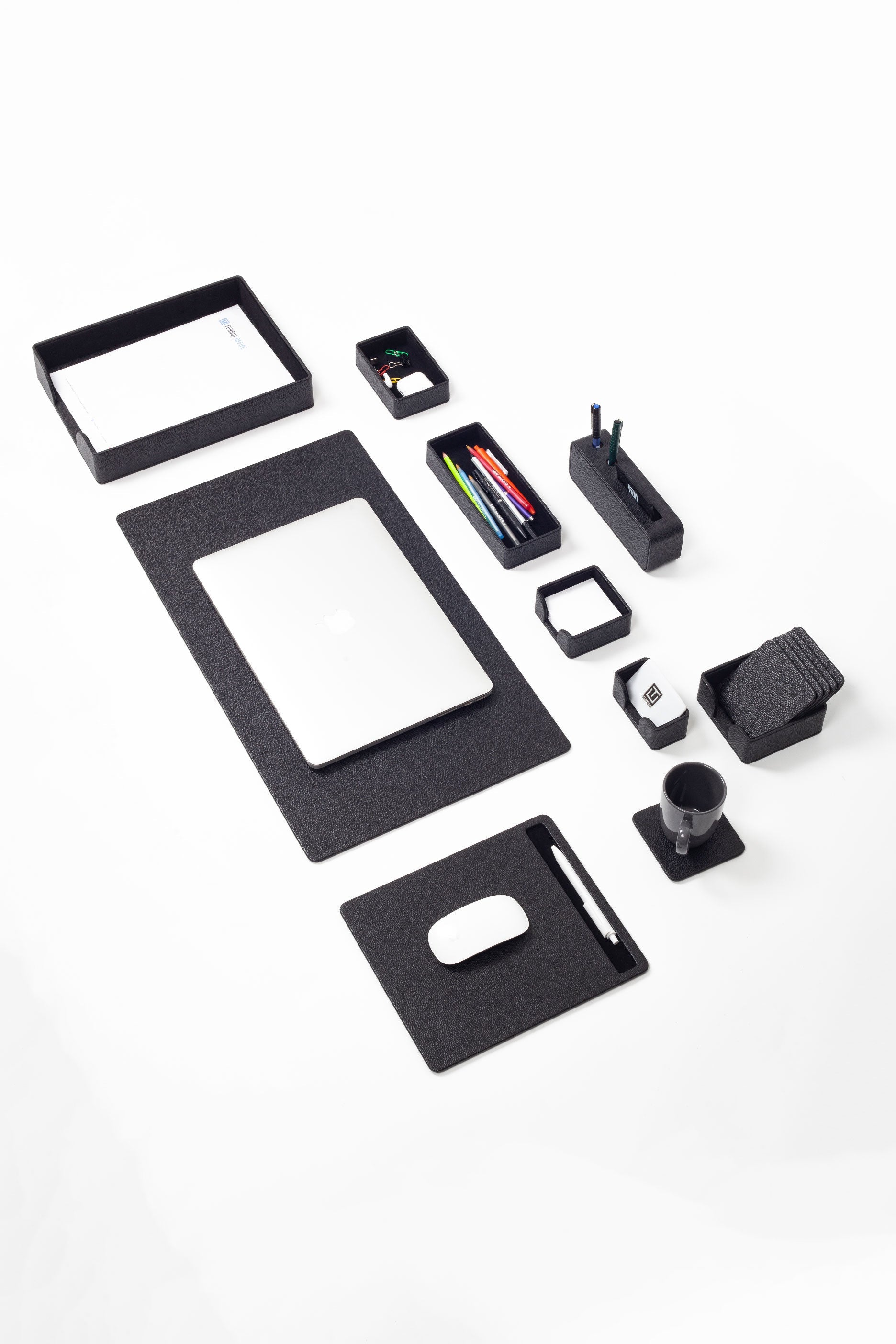 Oslo Leather Desk Set Black 10 Pieces