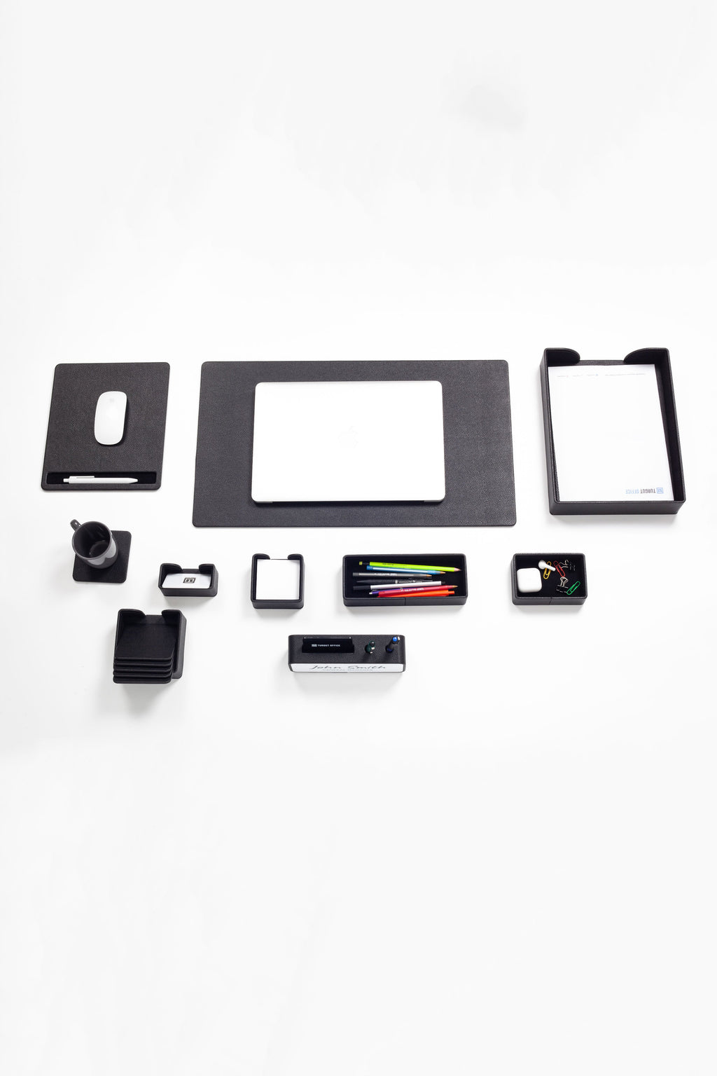 Oslo Leather Desk Set Black 10 Pieces