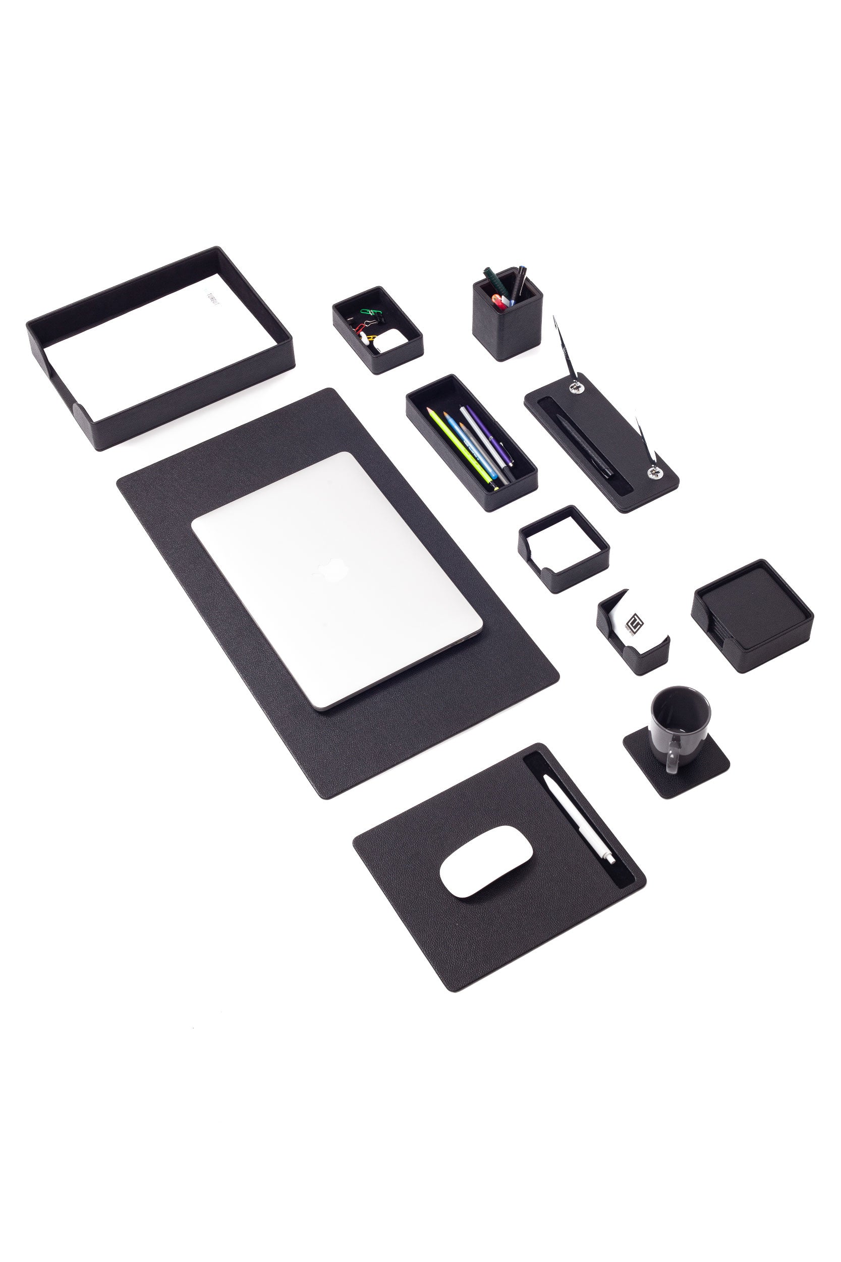 Roma Leather Desk Set Black 11 Pcs
