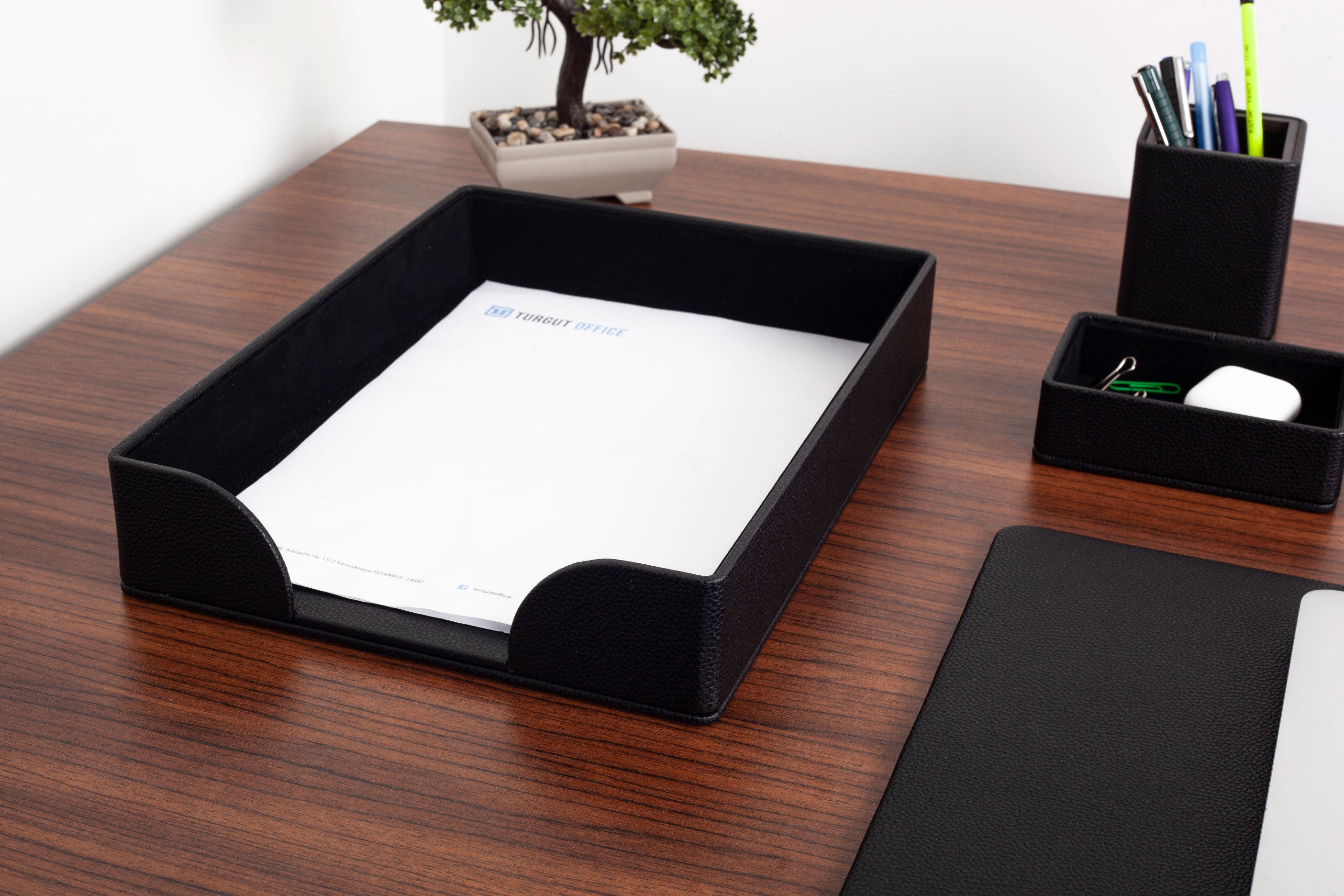 Roma Edge Leather Desk Set Black 10 Pcs