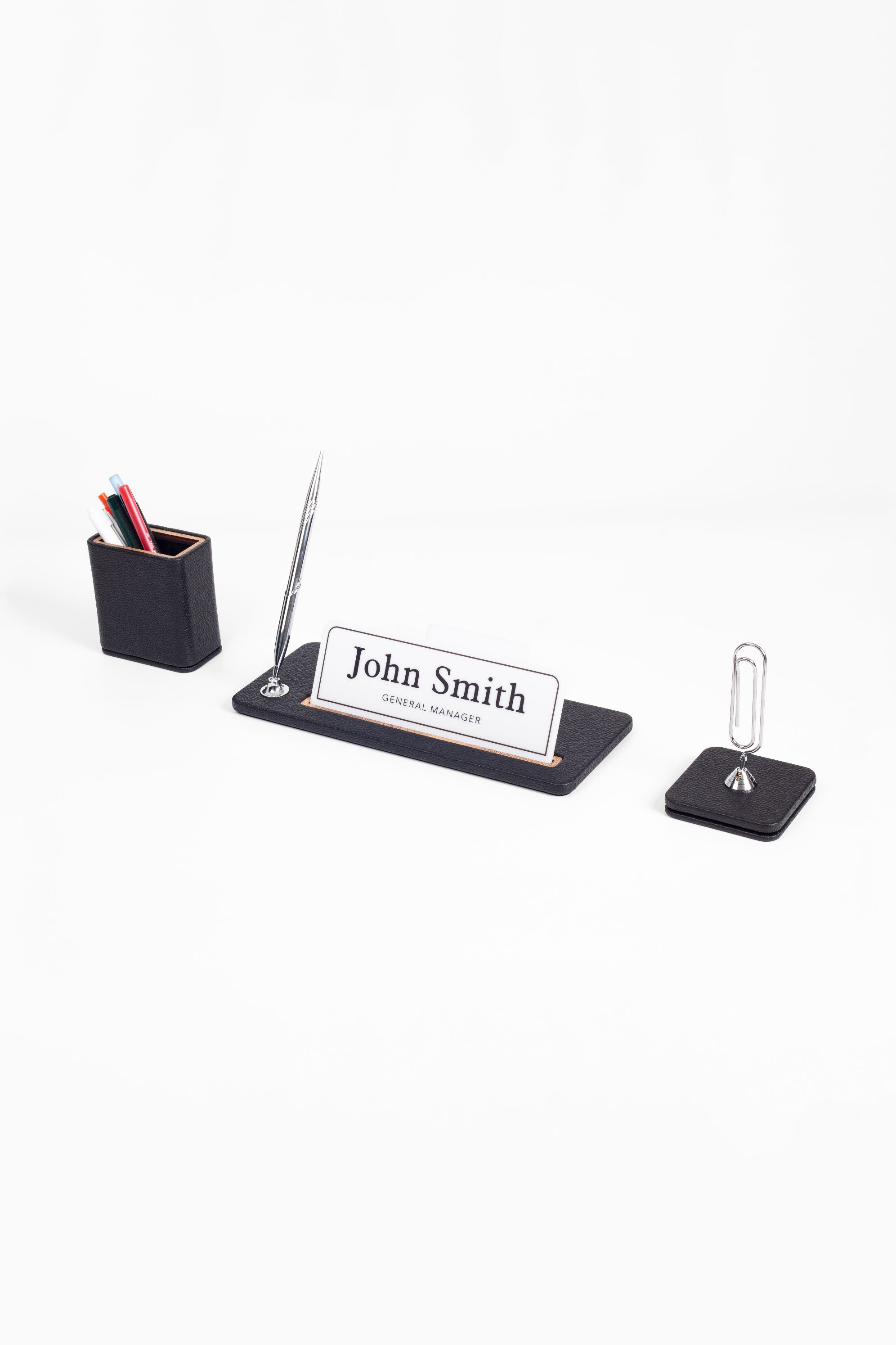 Cavalli 3-Piece Desk Name Holder Set Black Wood Detailed
