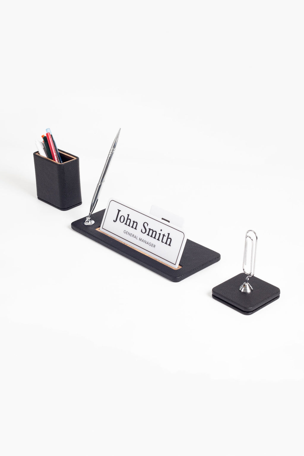 Cavalli 3-Piece Desk Name Holder Set Black Wood Detailed